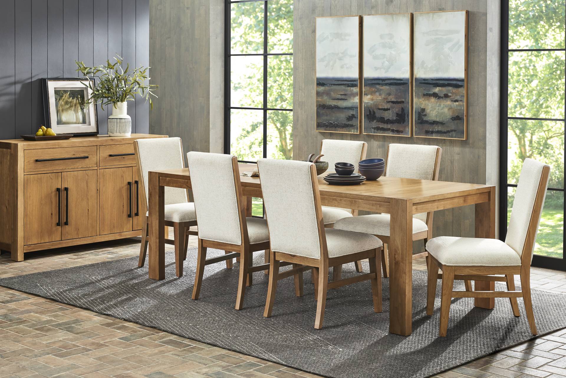 Ithaca Natural 5 Pc Dining Room with Upholstered Chairs full room