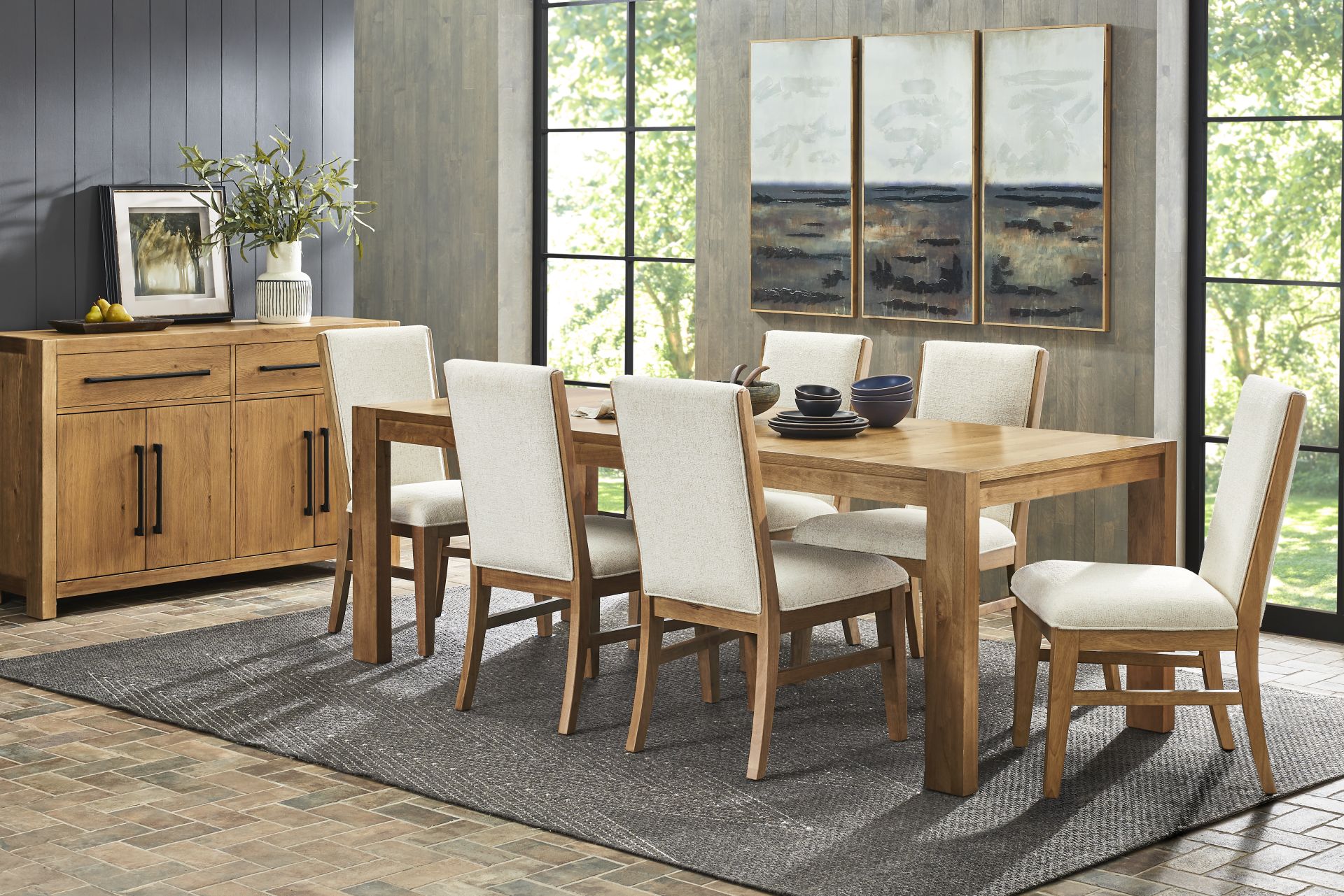 Ithaca Natural 5 Pc Dining Room with Upholstered Chairs - Image 1