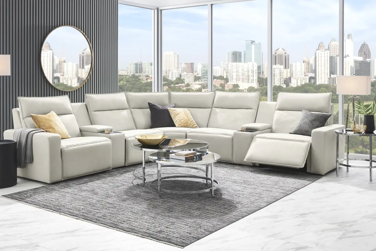 Modulartwo Light Gray Leather 7 Pc Dual Power Reclining Modular | Rooms ...