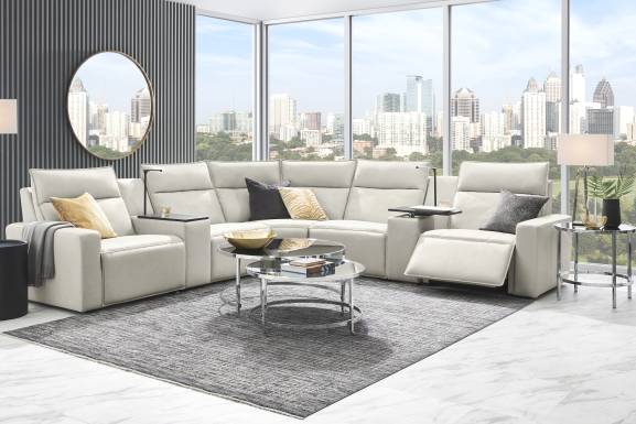 Light Gray Leather 7 Pc Dual Power Reclining ModularTwo