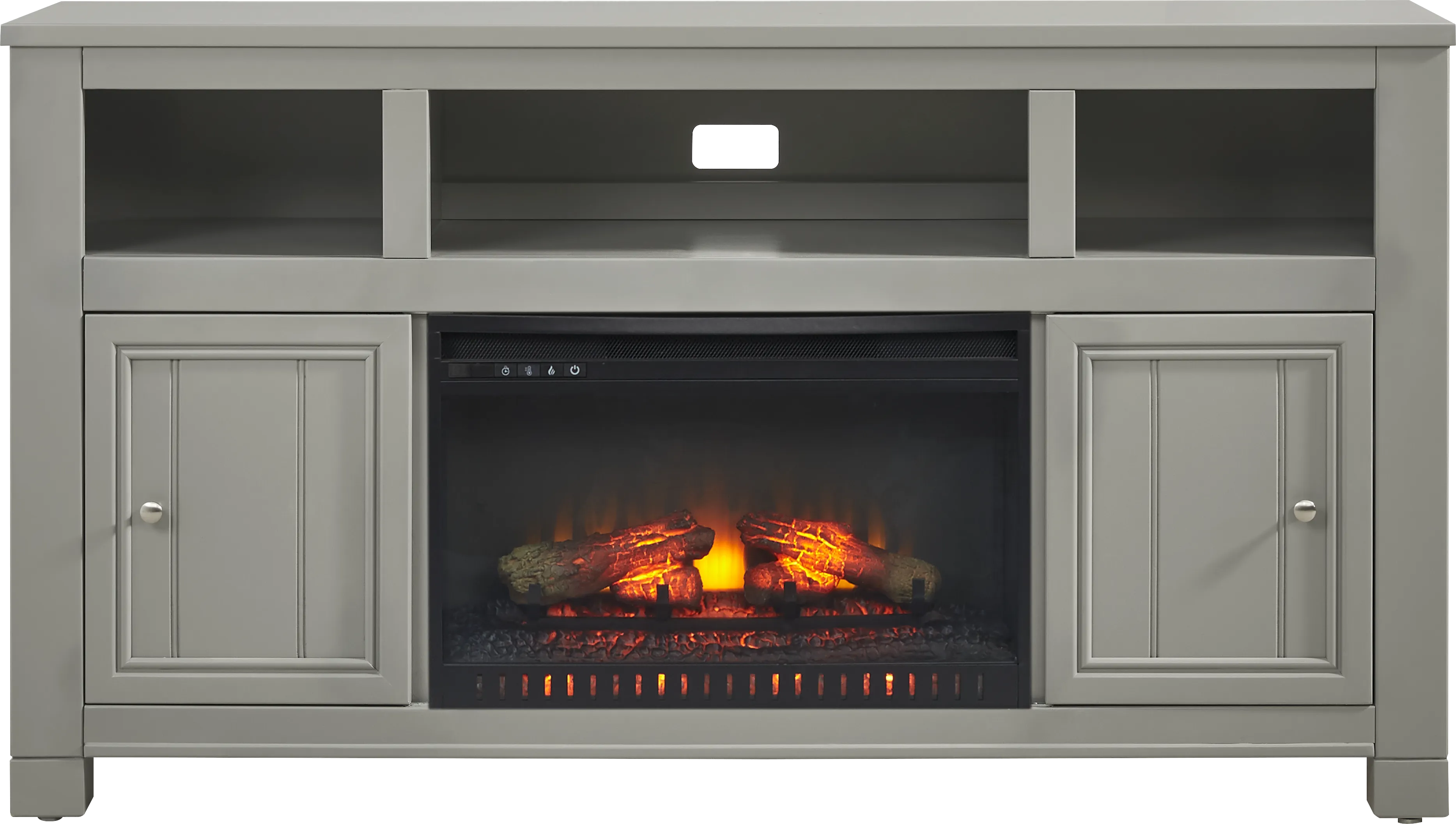 Lakeside Cottage Gray 64 In. Console with Electric Log Fireplace - Thumbnail - Image 1