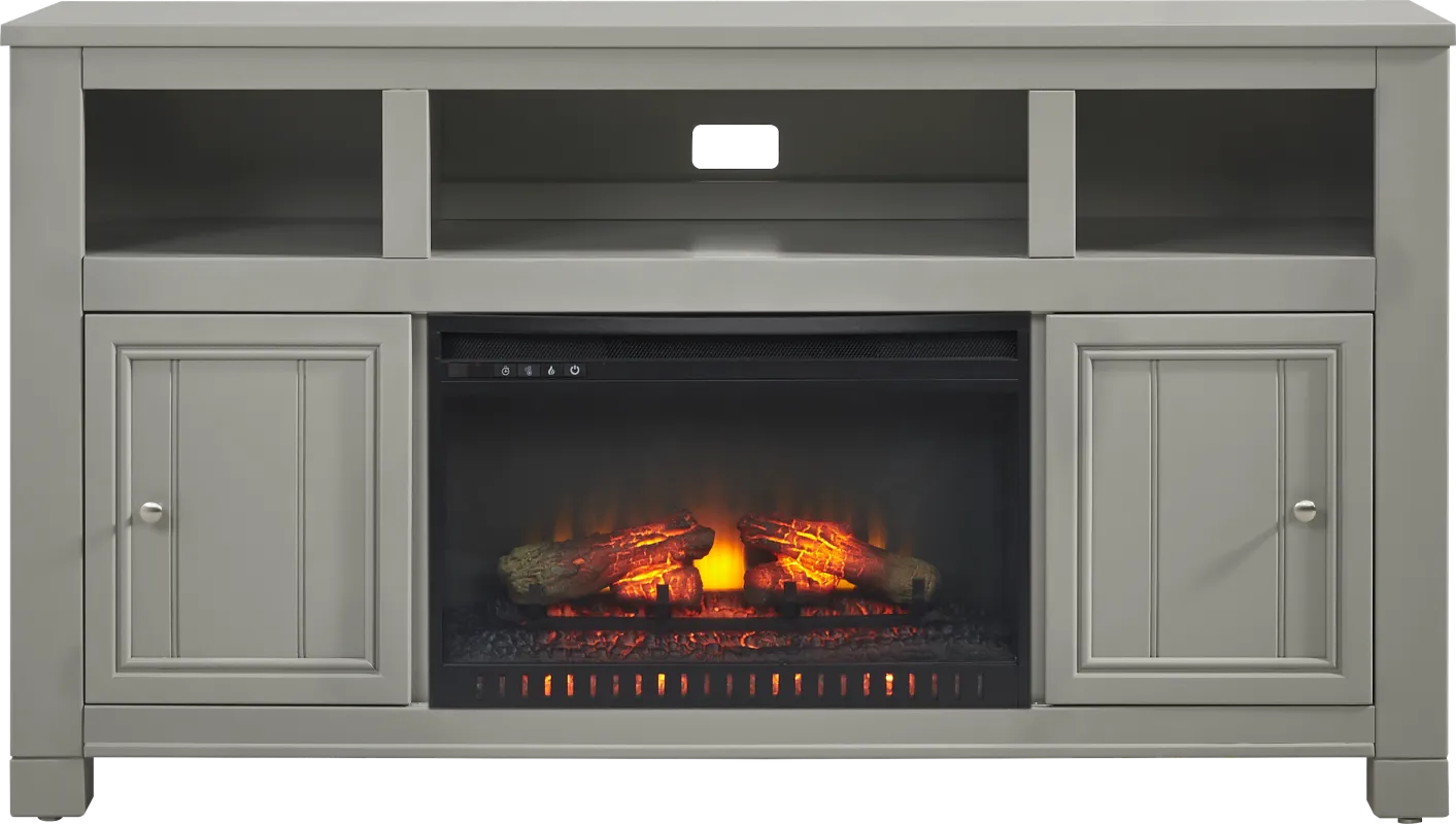 Lakeside Cottage Gray 64 In. Console with Electric Log Fireplace