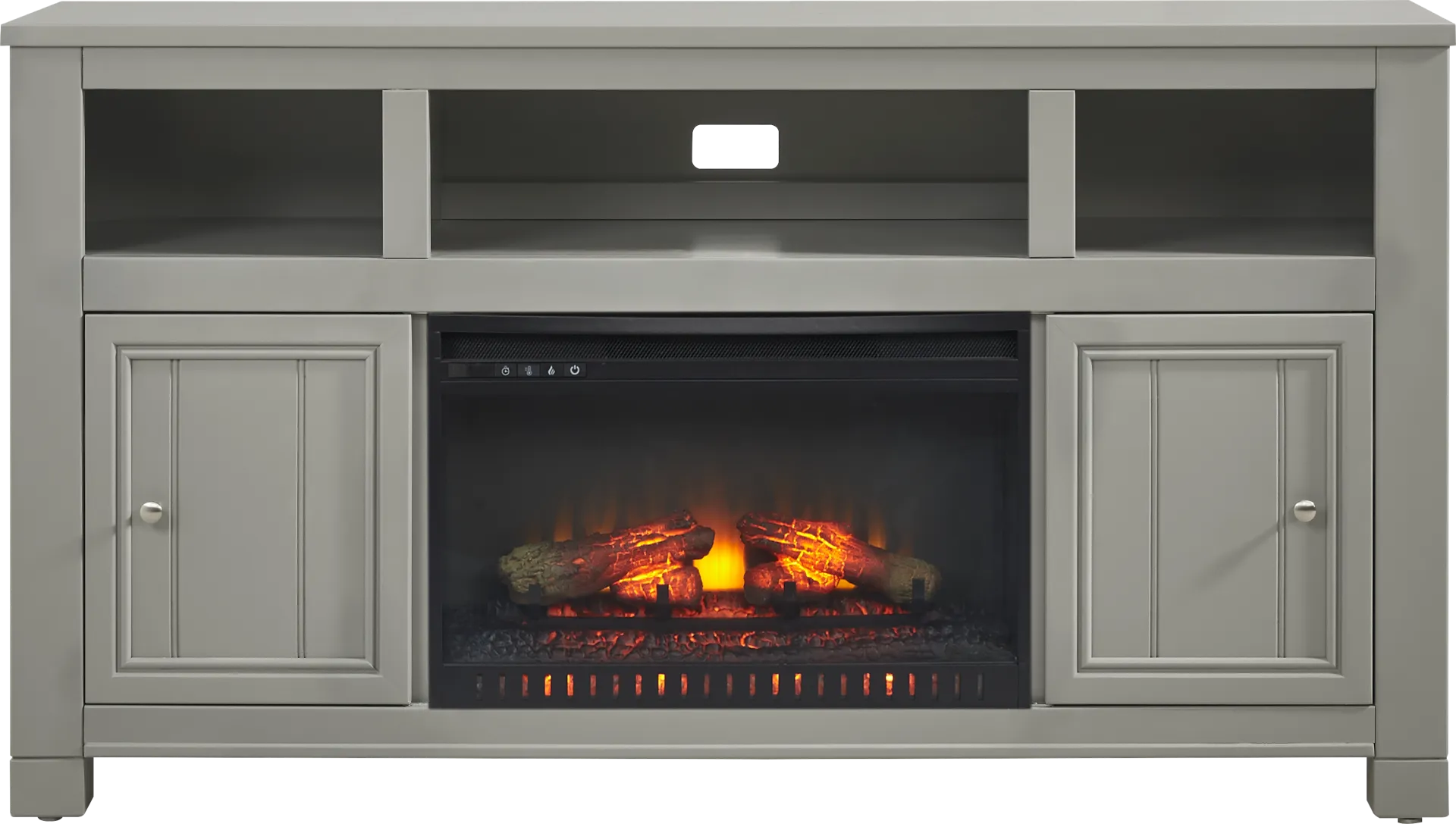 Lakeside Cottage Gray 64 In. Console with Electric Log Fireplace - Image 1