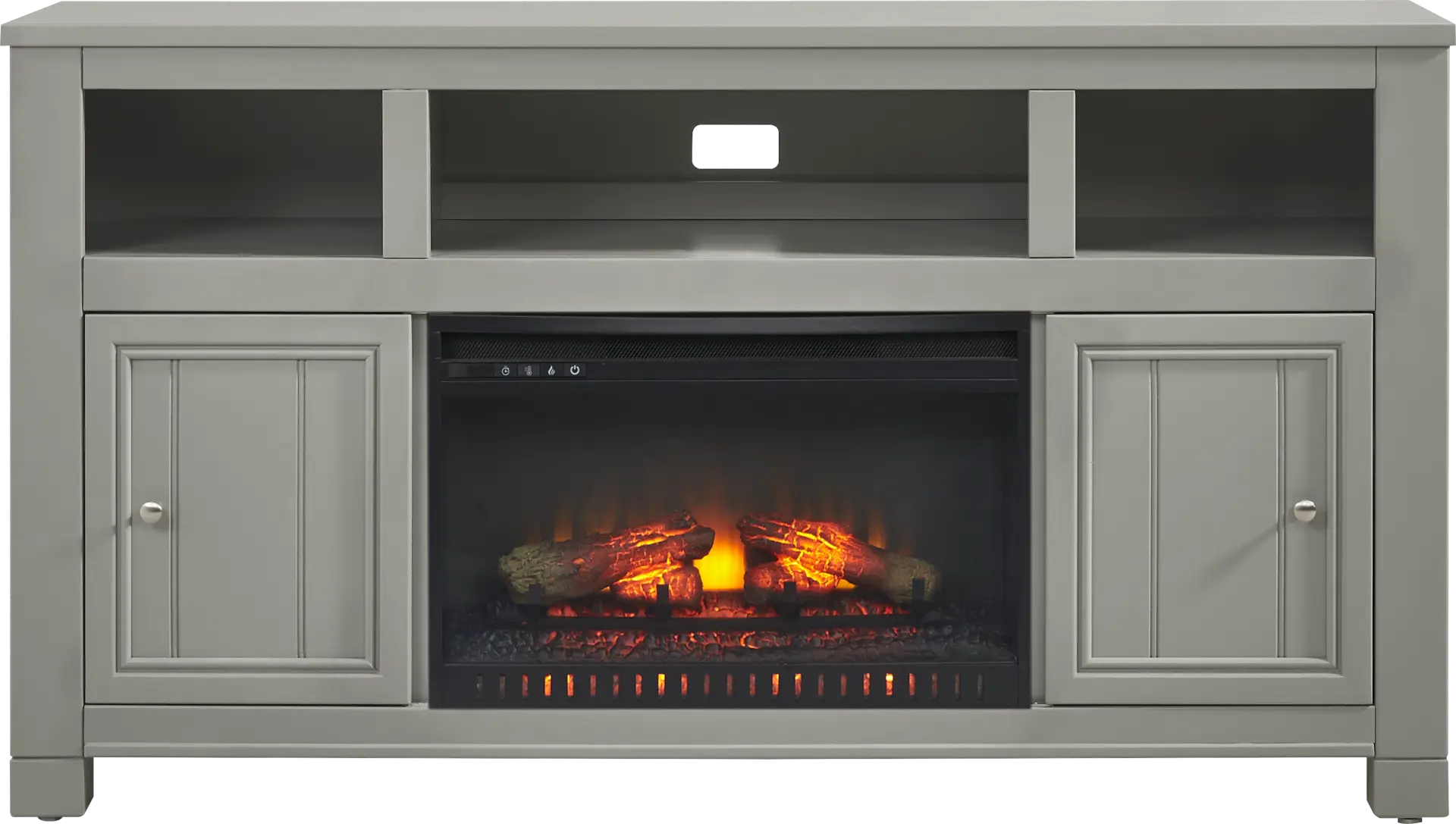 Lakeside Cottage Gray 64 In. Console with Electric Log Fireplace