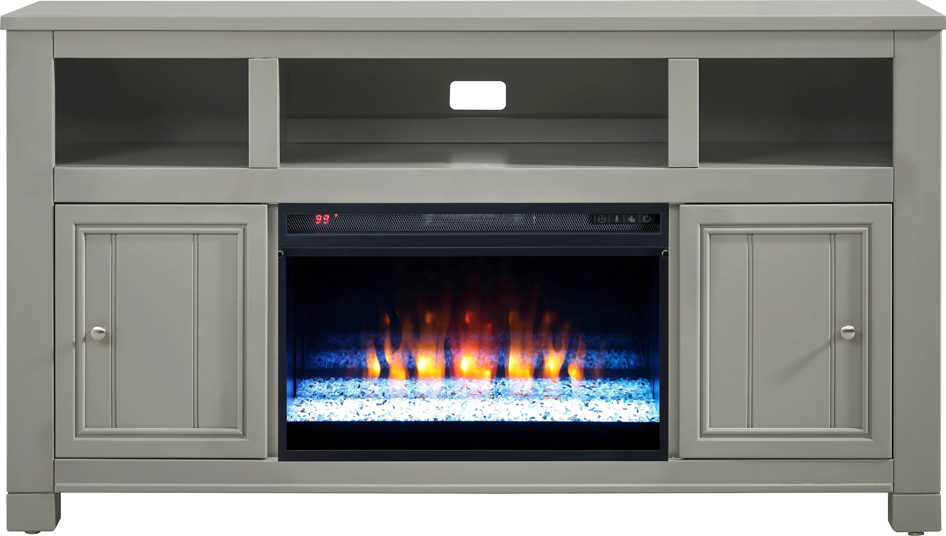 Lakeside Cottage Gray 64 In. Console with Electric Fireplace - Thumbnail - Image 1