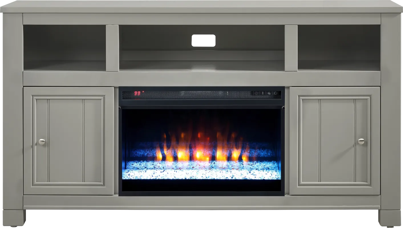 Lakeside Cottage Gray 64 In. Console with Electric Fireplace