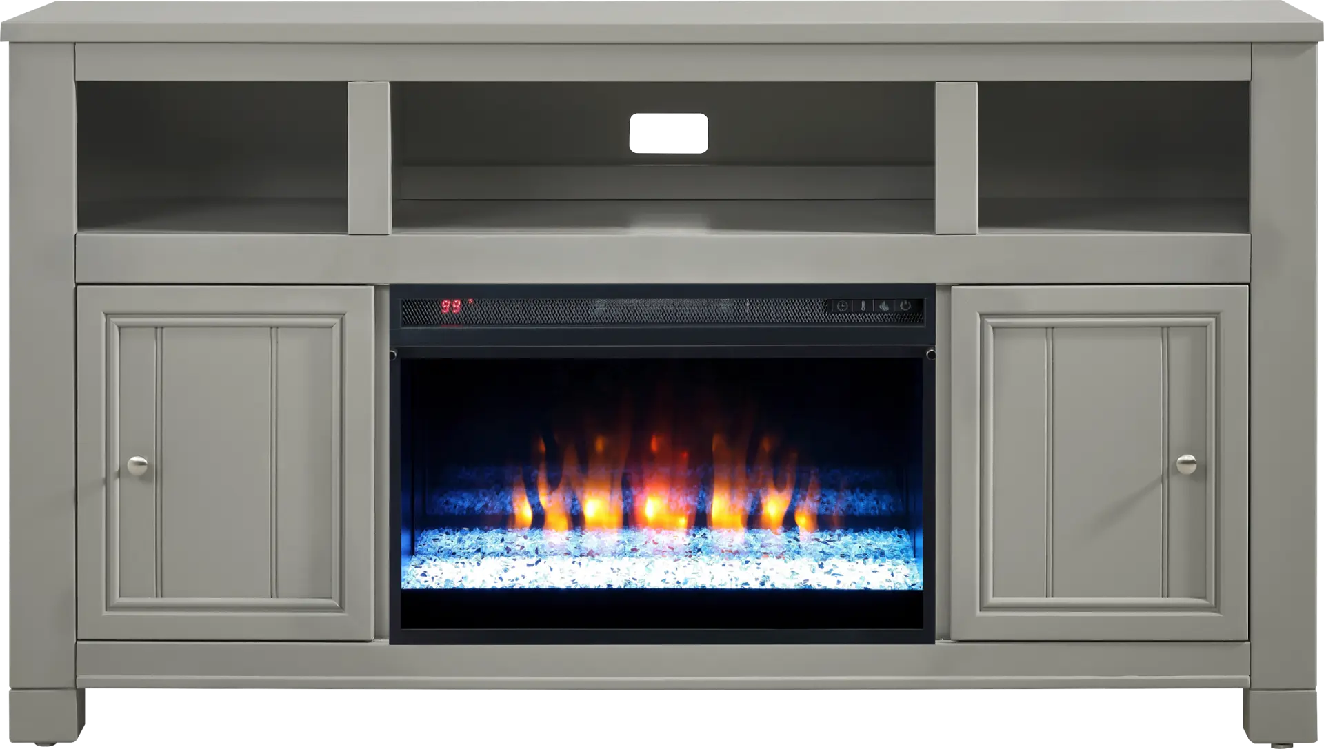 Lakeside Cottage Gray 64 In. Console with Electric Fireplace