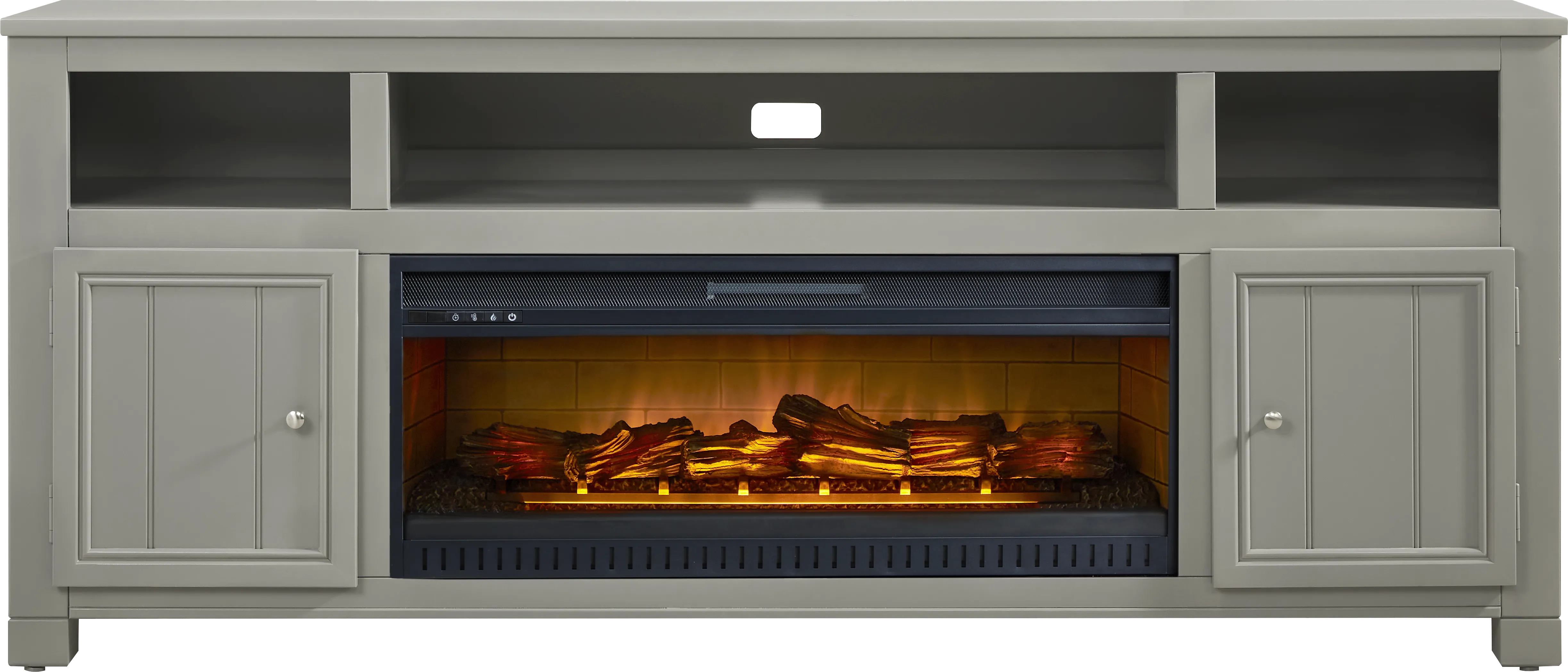Lakeside Cottage Gray 84 In. Console with Electric Log Fireplace - Thumbnail - Image 1