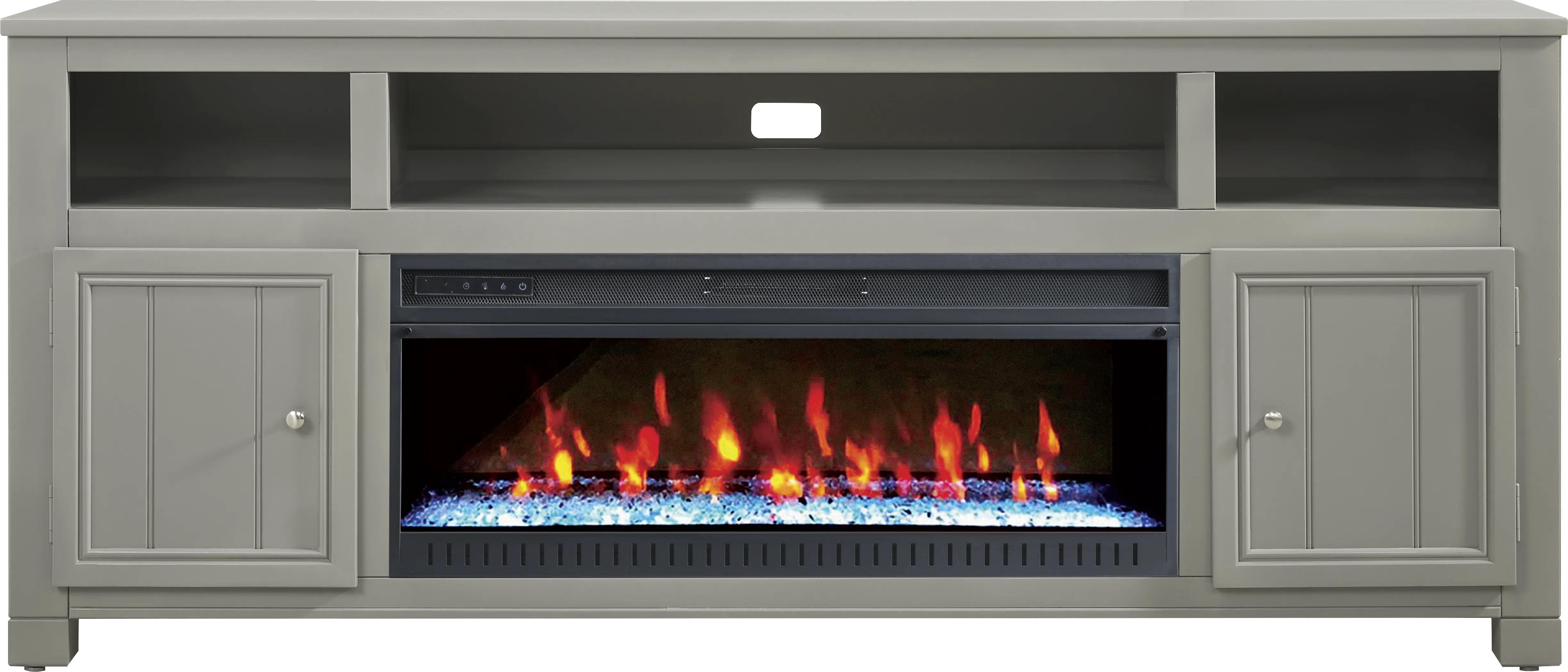 Lakeside Cottage Gray 84 In. Console with Electric Fireplace - Thumbnail - Image 1