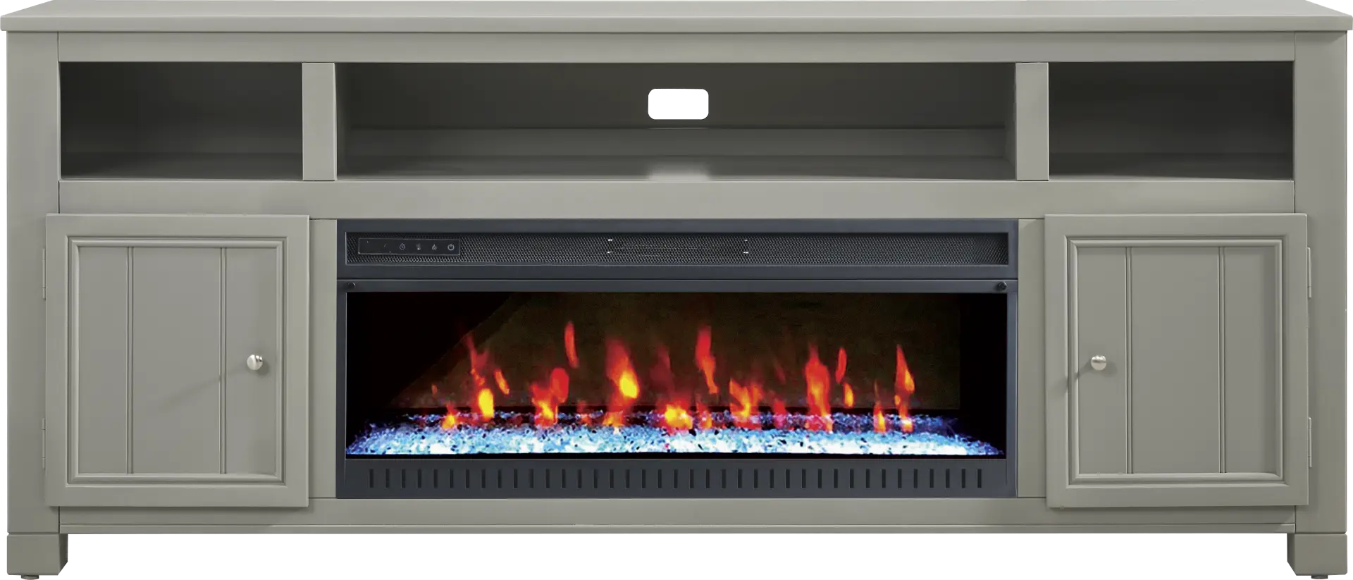 Lakeside Cottage Gray 84 In. Console with Electric Fireplace