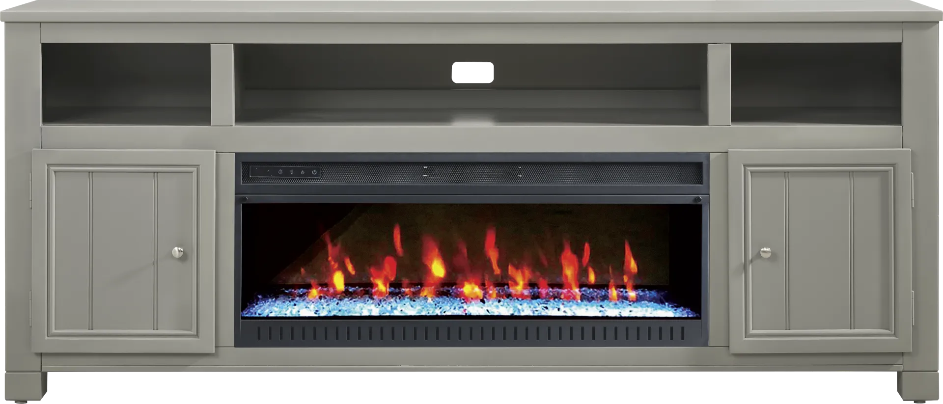 Lakeside Cottage Gray 84 In. Console with Electric Fireplace - Image 1