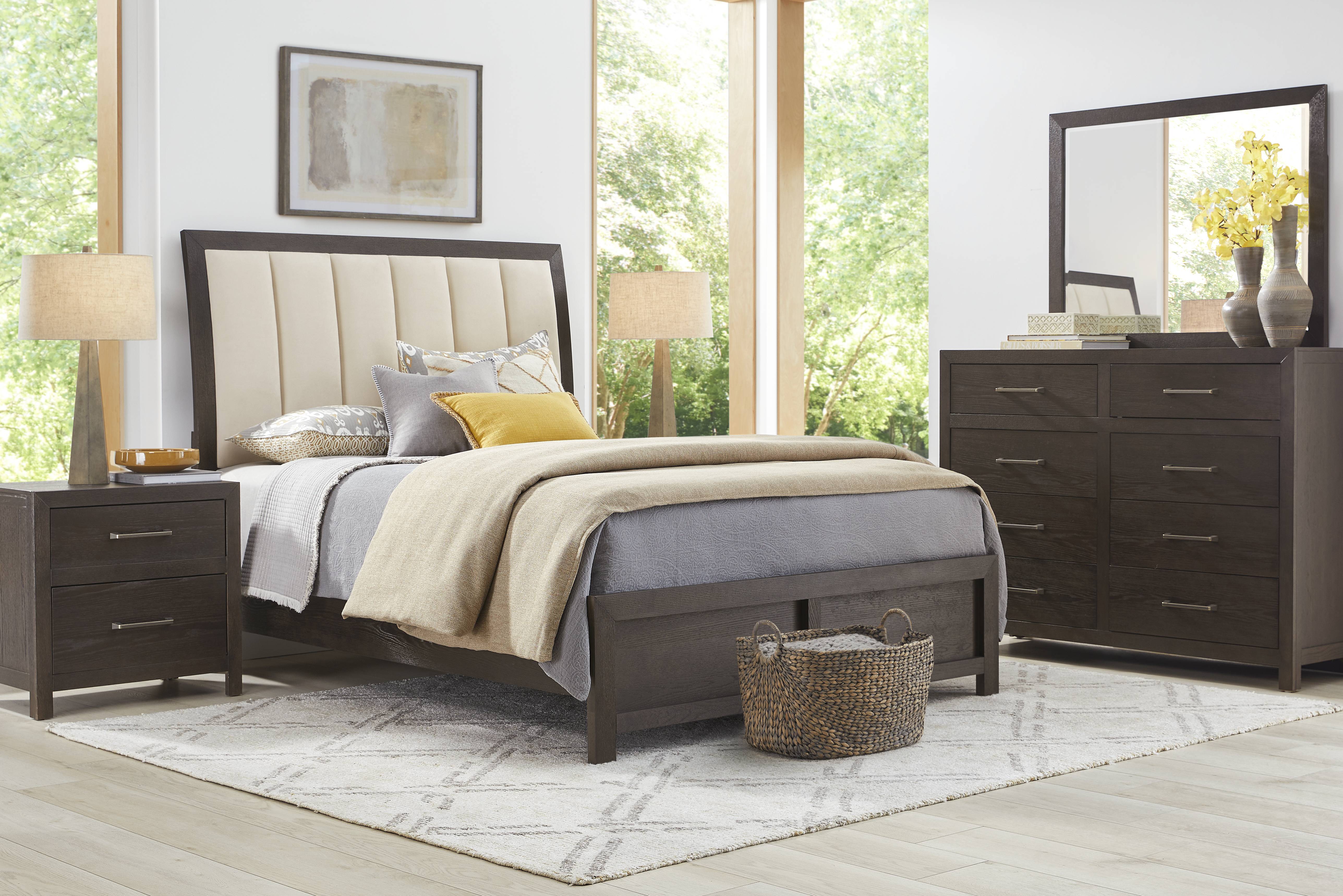 Woodley Dark Brown 3 Pc Queen Upholstered Bed - Thumbnail - Image 2