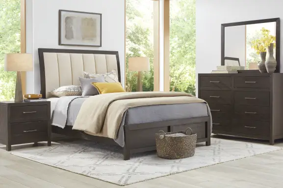 Woodley Dark Brown 3 Pc King Upholstered Bed