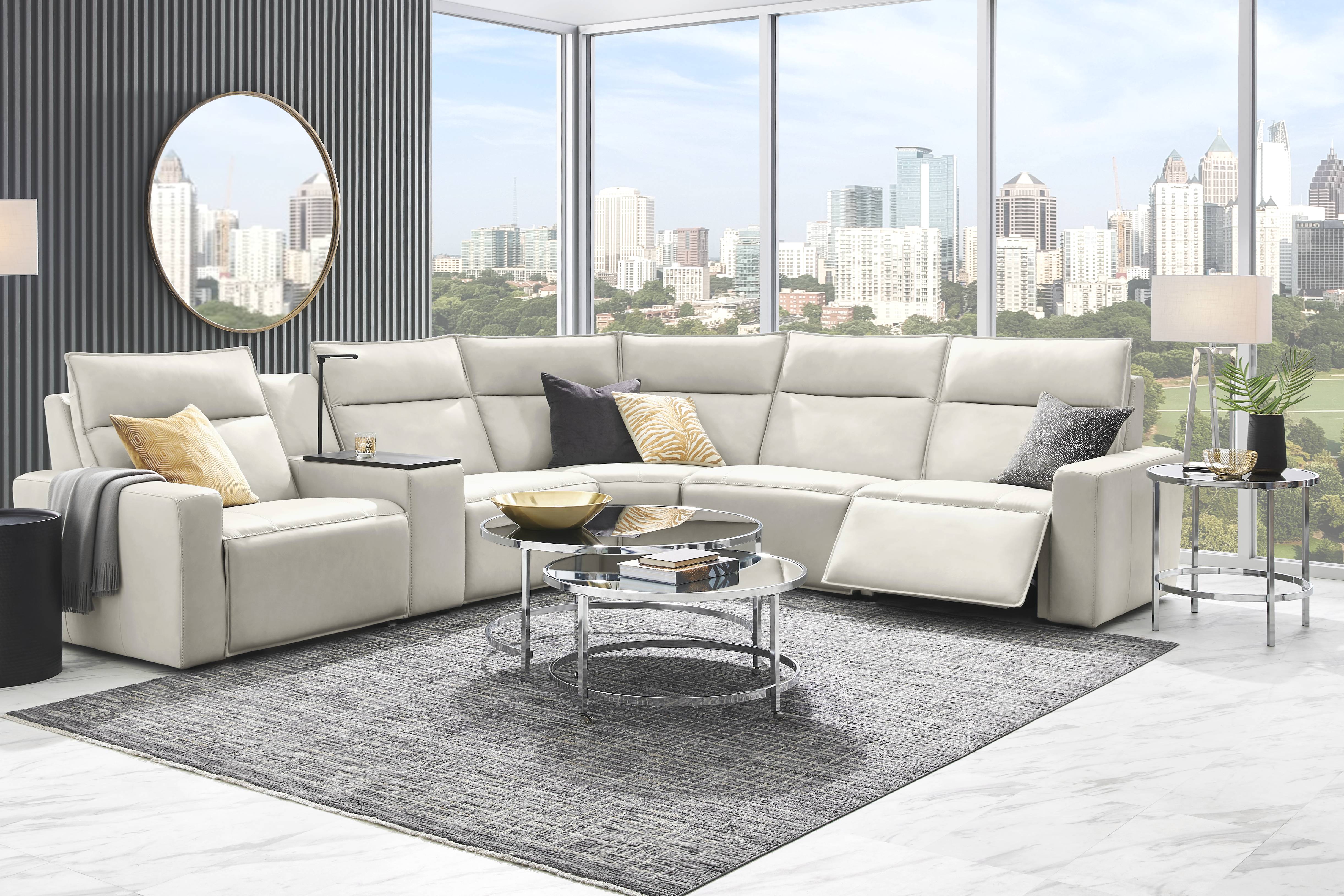 Light Gray Leather 6 Pc Dual Power Reclining ModularTwo