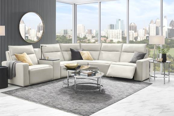Light Gray Leather 6 Pc Dual Power Reclining ModularTwo