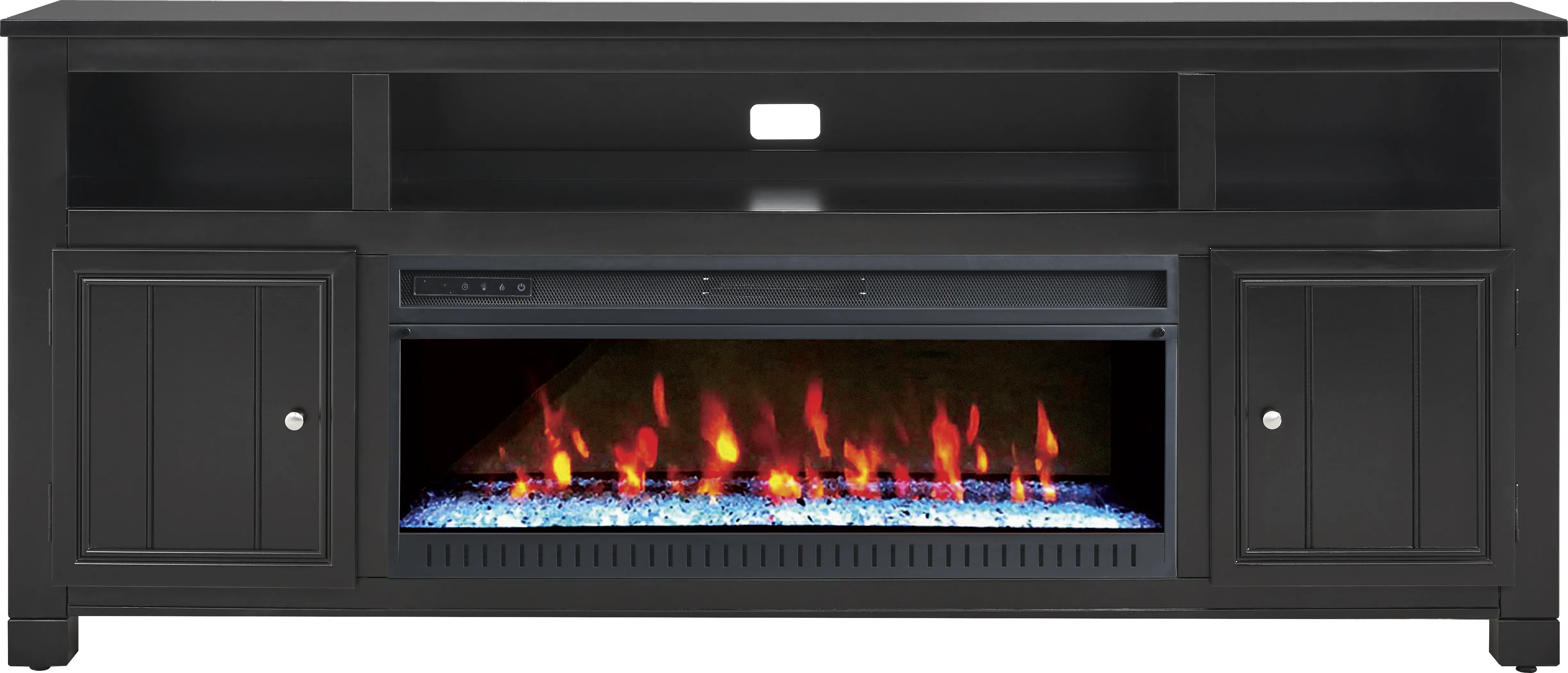 Lakeside Cottage Black 84 In. Console with Electric Fireplace - Thumbnail - Image 1