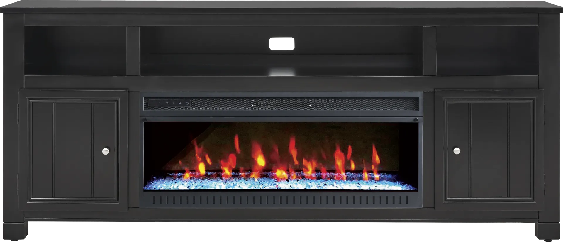 Lakeside Cottage Black 84 In. Console with Electric Fireplace - Image 1