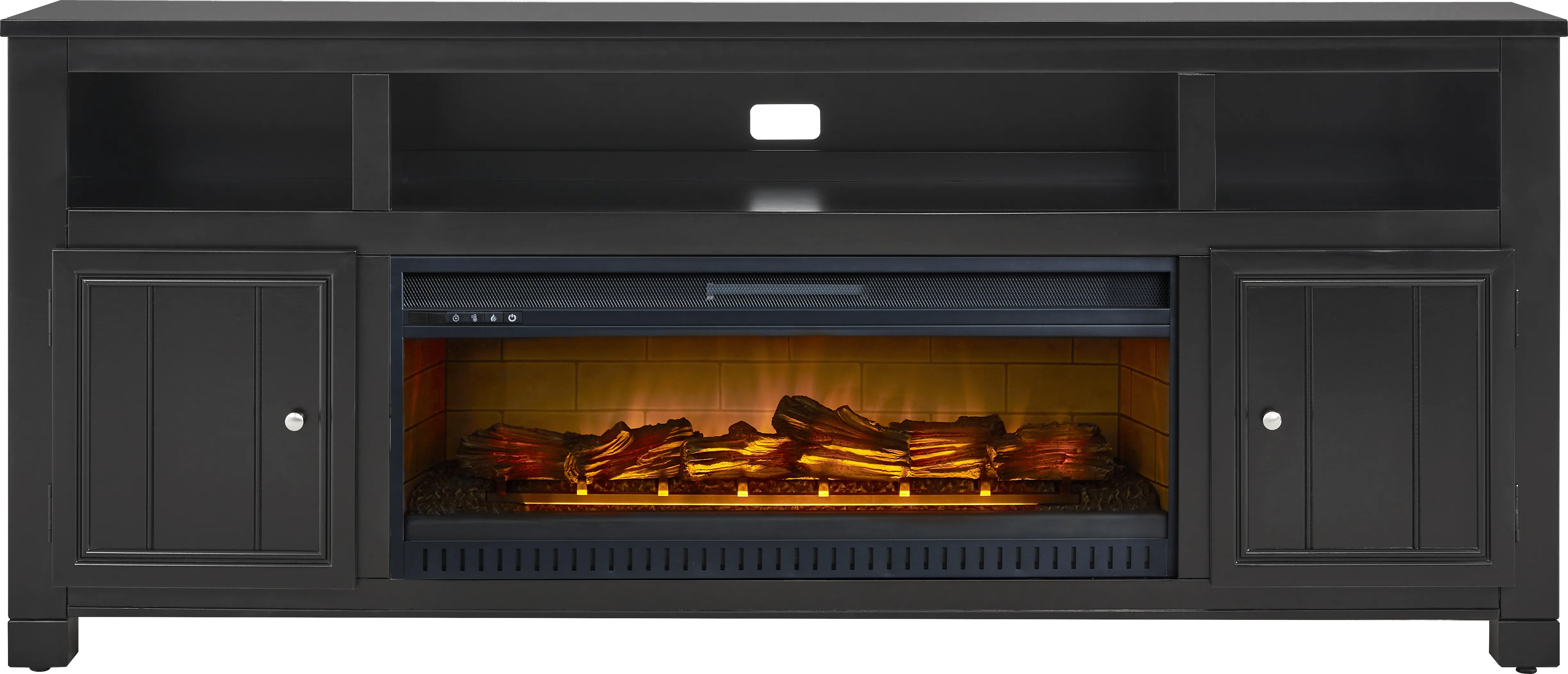 Lakeside Cottage Black 84 In. Console with Electric Log Fireplace - Thumbnail - Image 1