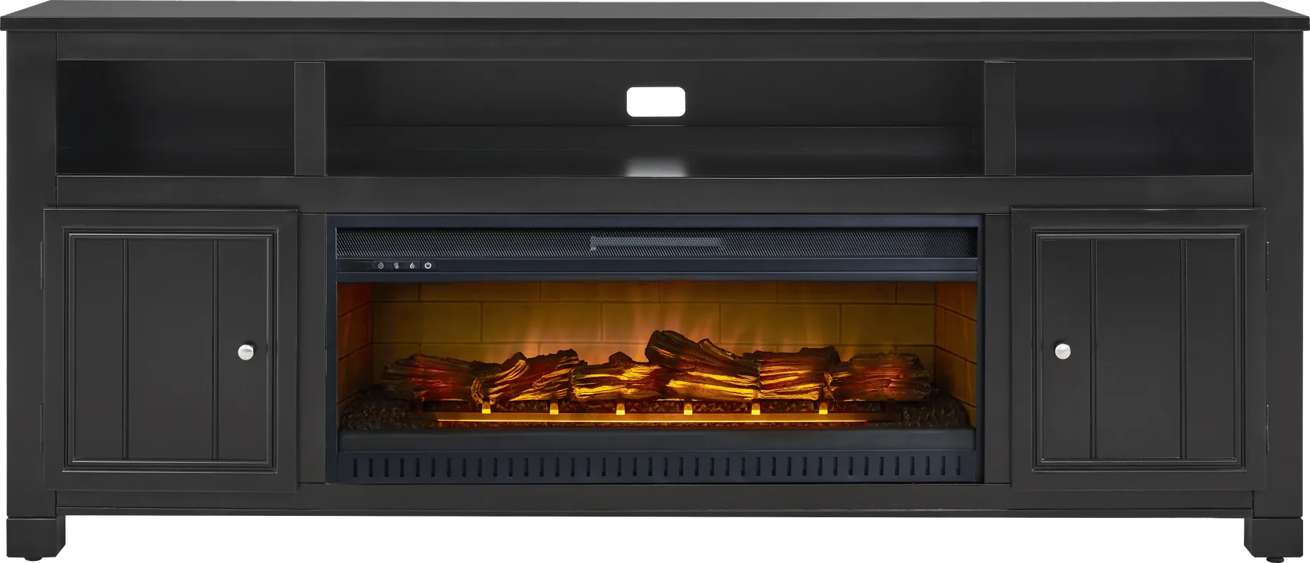 Lakeside Cottage Black 84 In. Console with Electric Log Fireplace