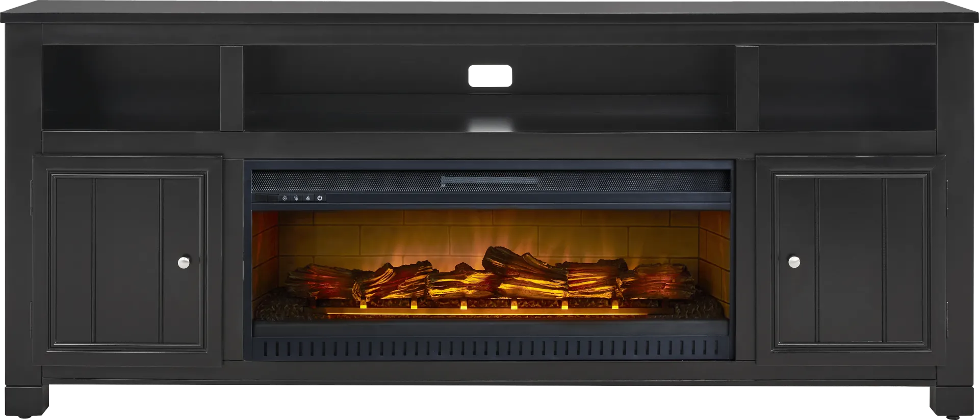 Lakeside Cottage Black 84 In. Console with Electric Log Fireplace - Image 1