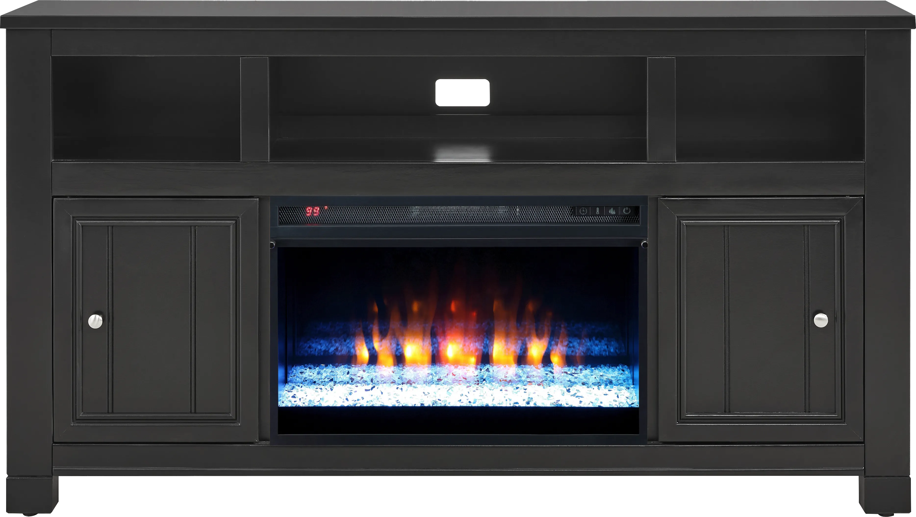 Lakeside Cottage Black 64 In. Console with Electric Fireplace - Thumbnail - Image 1