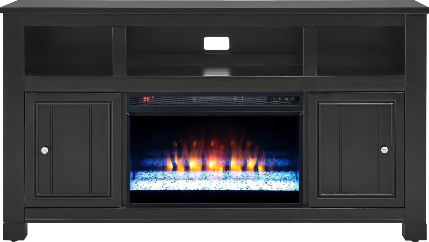 Lakeside Cottage Black 64 In. Console with Electric Fireplace