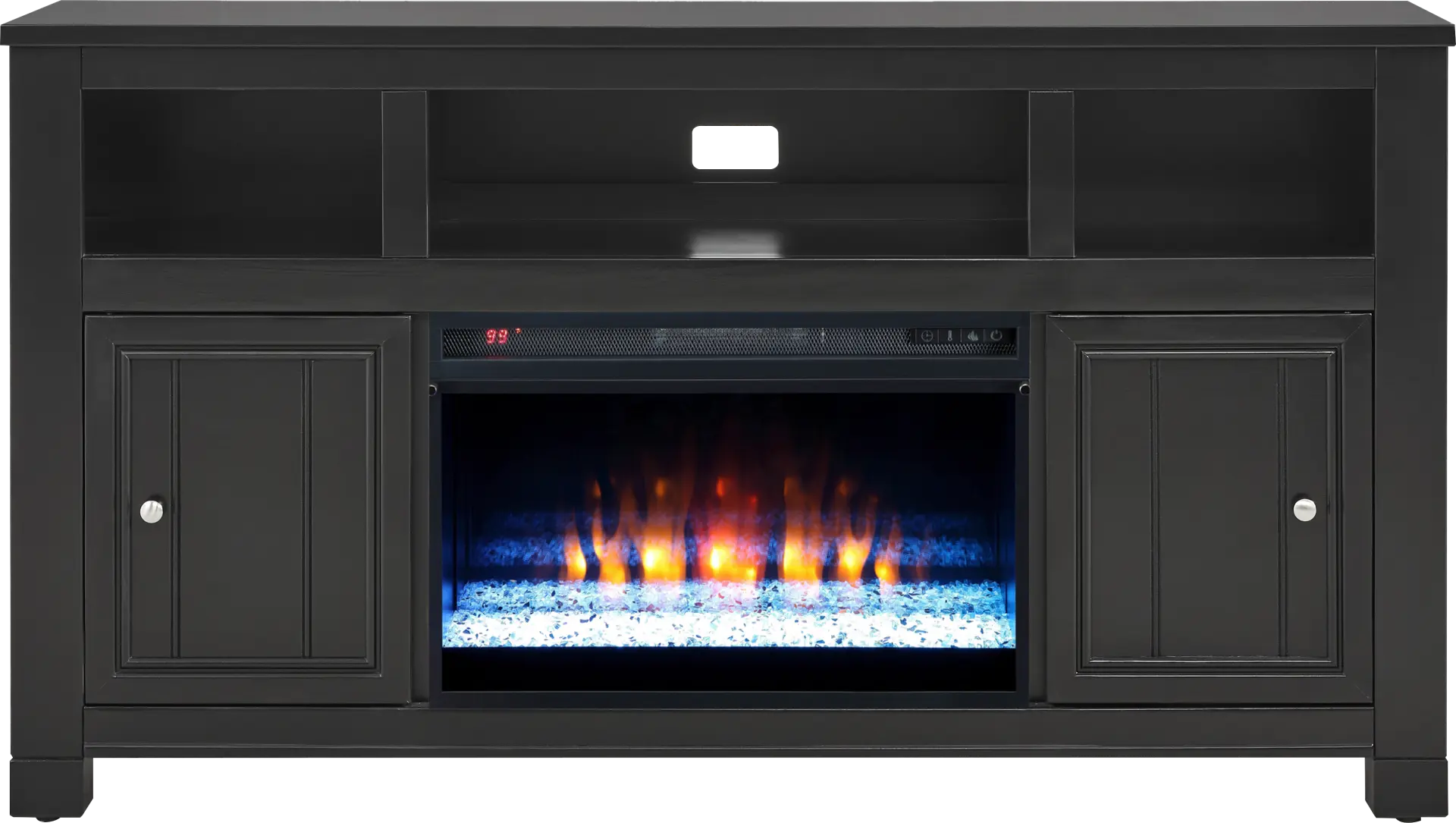 Lakeside Cottage Black 64 In. Console with Electric Fireplace