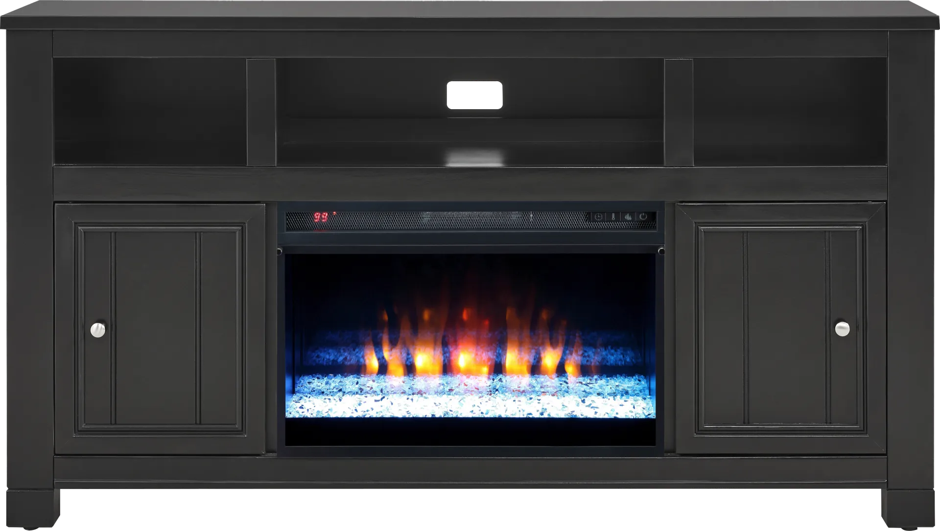 Lakeside Cottage Black 64 In. Console with Electric Fireplace - Image 1