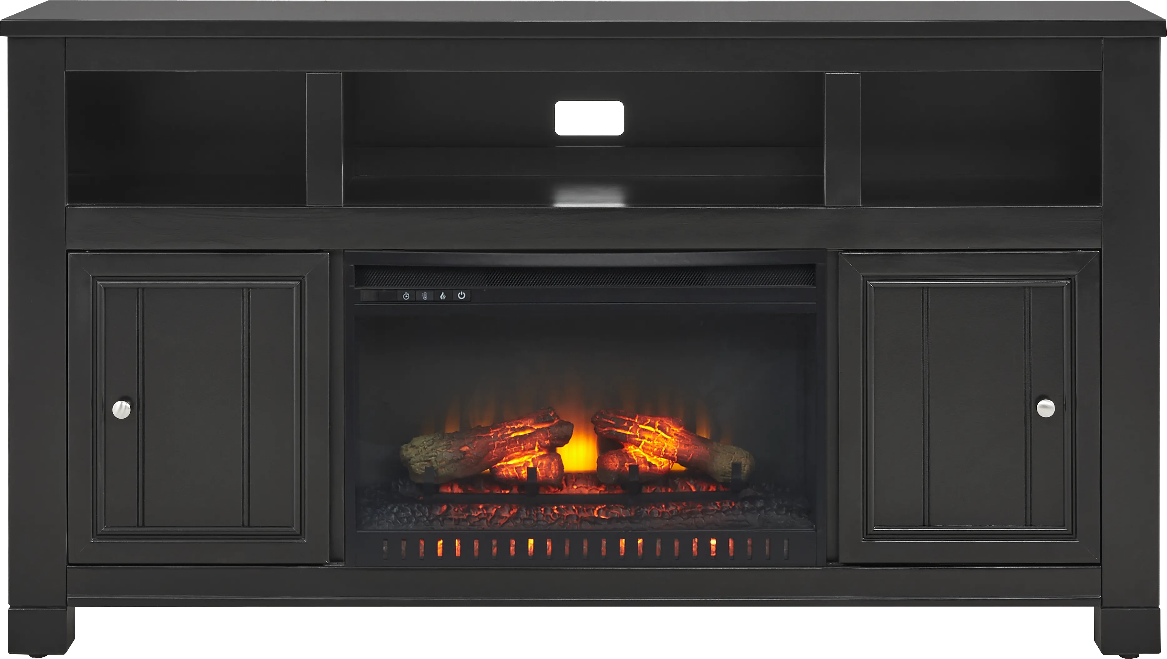 Lakeside Cottage Black 64 In. Console with Electric Log Fireplace - Thumbnail - Image 1