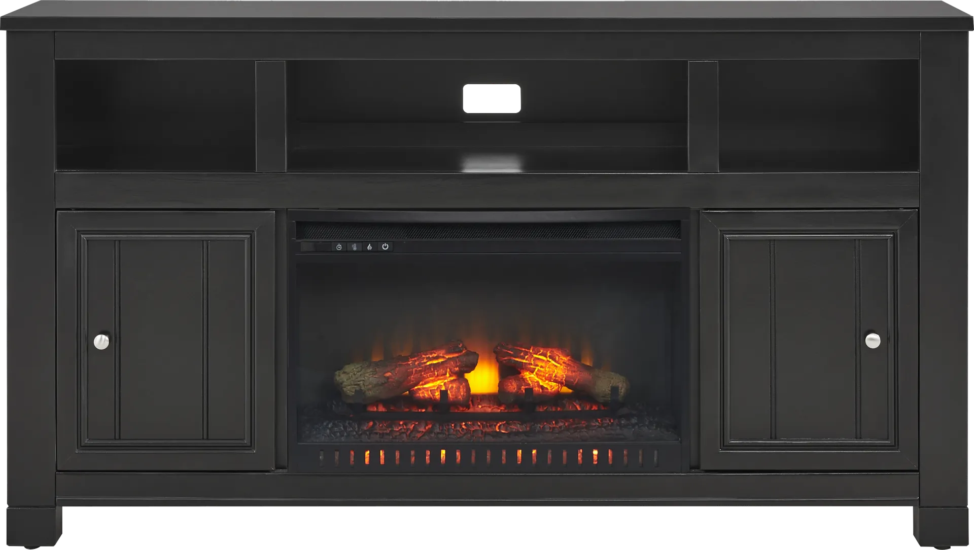 Lakeside Cottage Black 64 In. Console with Electric Log Fireplace - Image 1