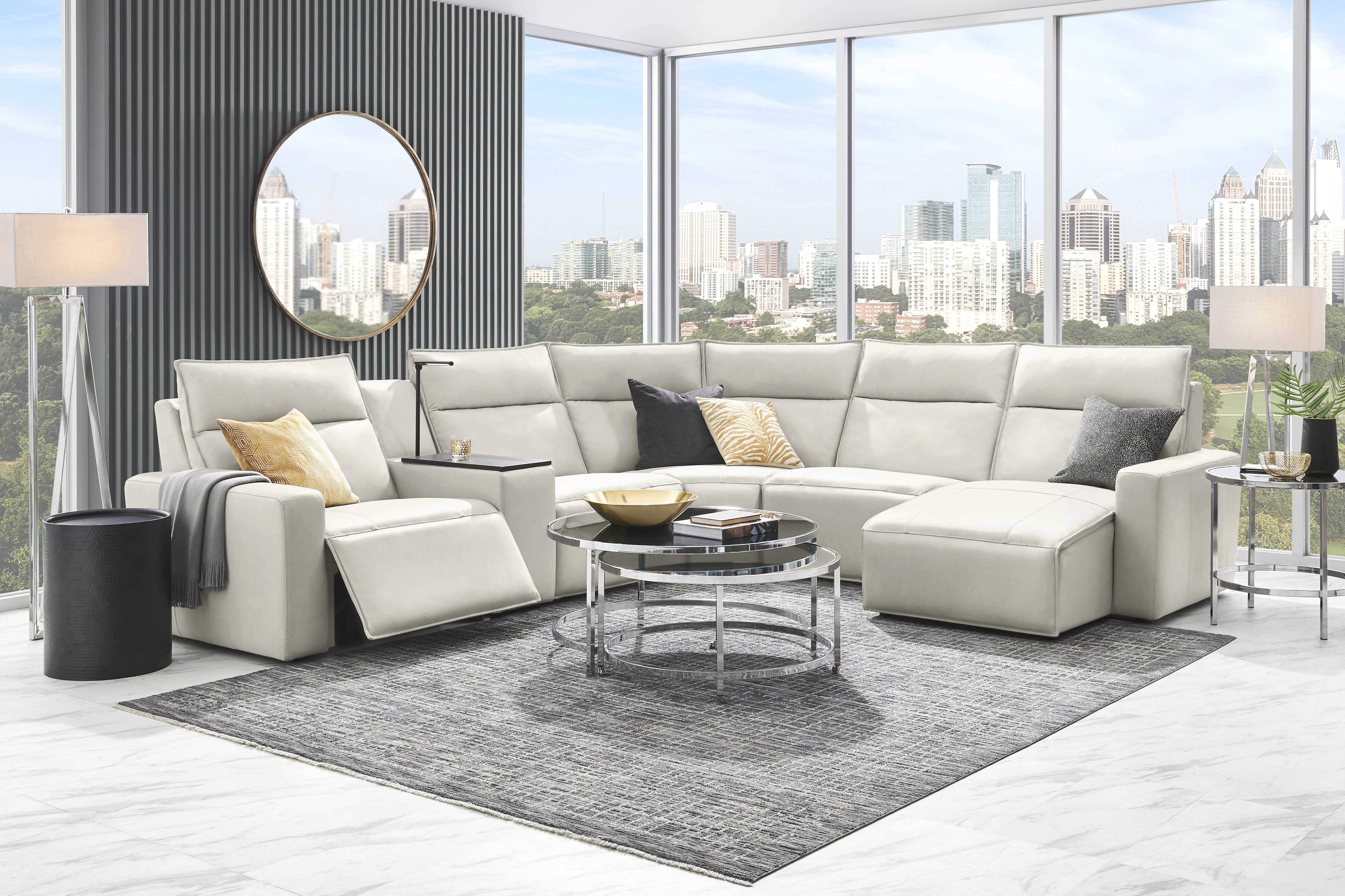 Light Gray Leather 6 Pc Dual Power Reclining ModularTwo