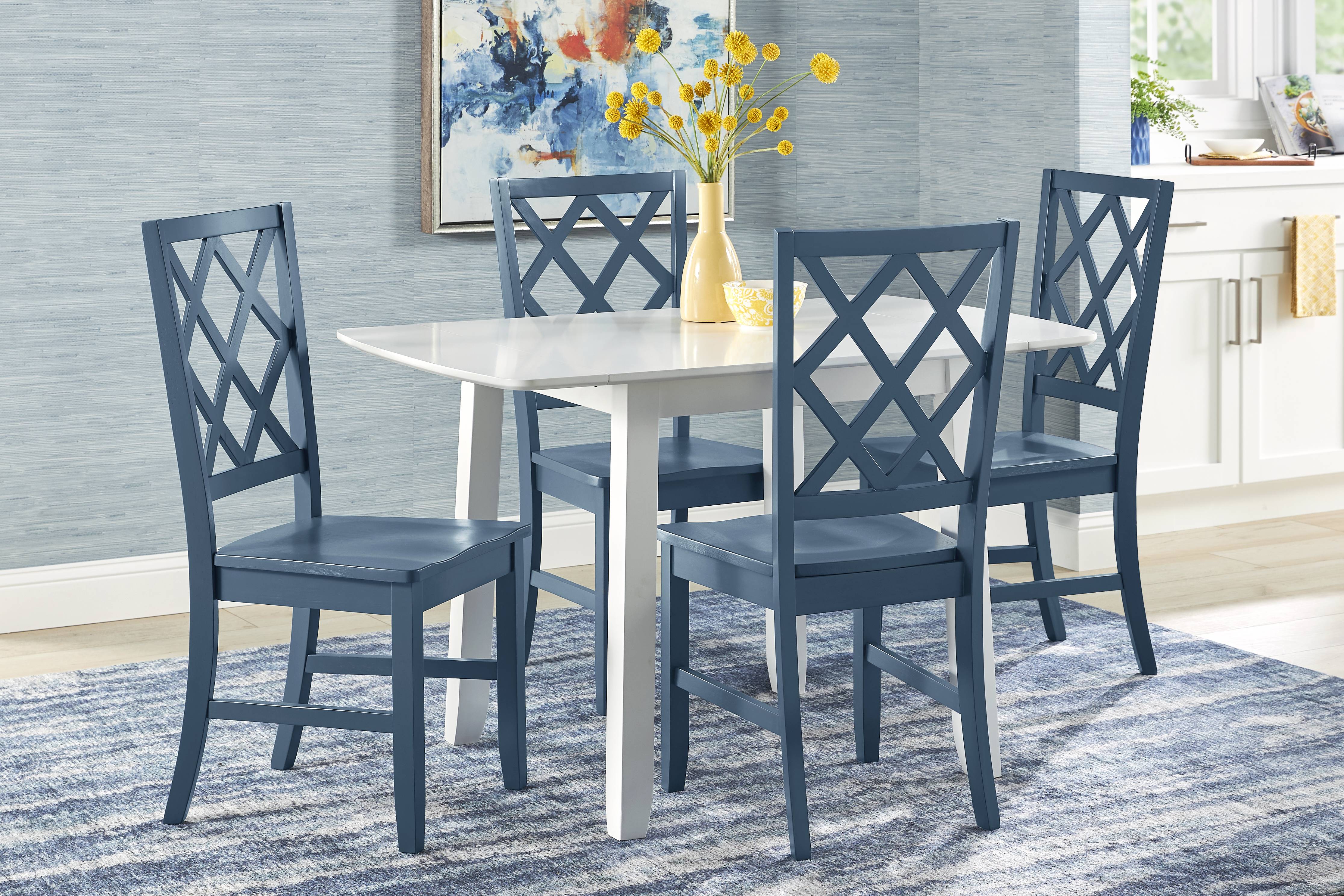 Concord White 5 Pc Drop Leaf Dining Room with Blue Diamond Back Chairs - Thumbnail - Image 1