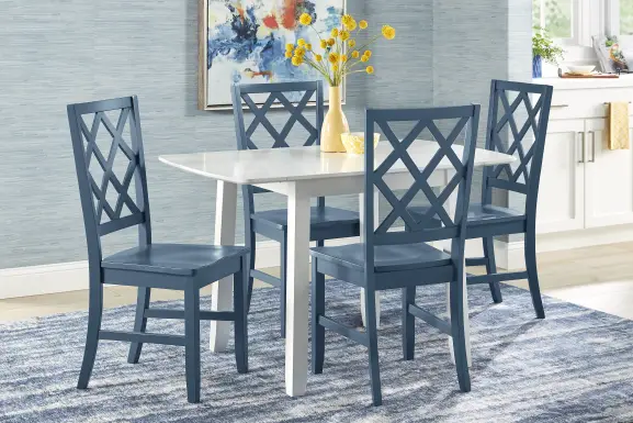 Concord White 5 Pc Drop Leaf Dining Room with Blue Diamond Back Chairs