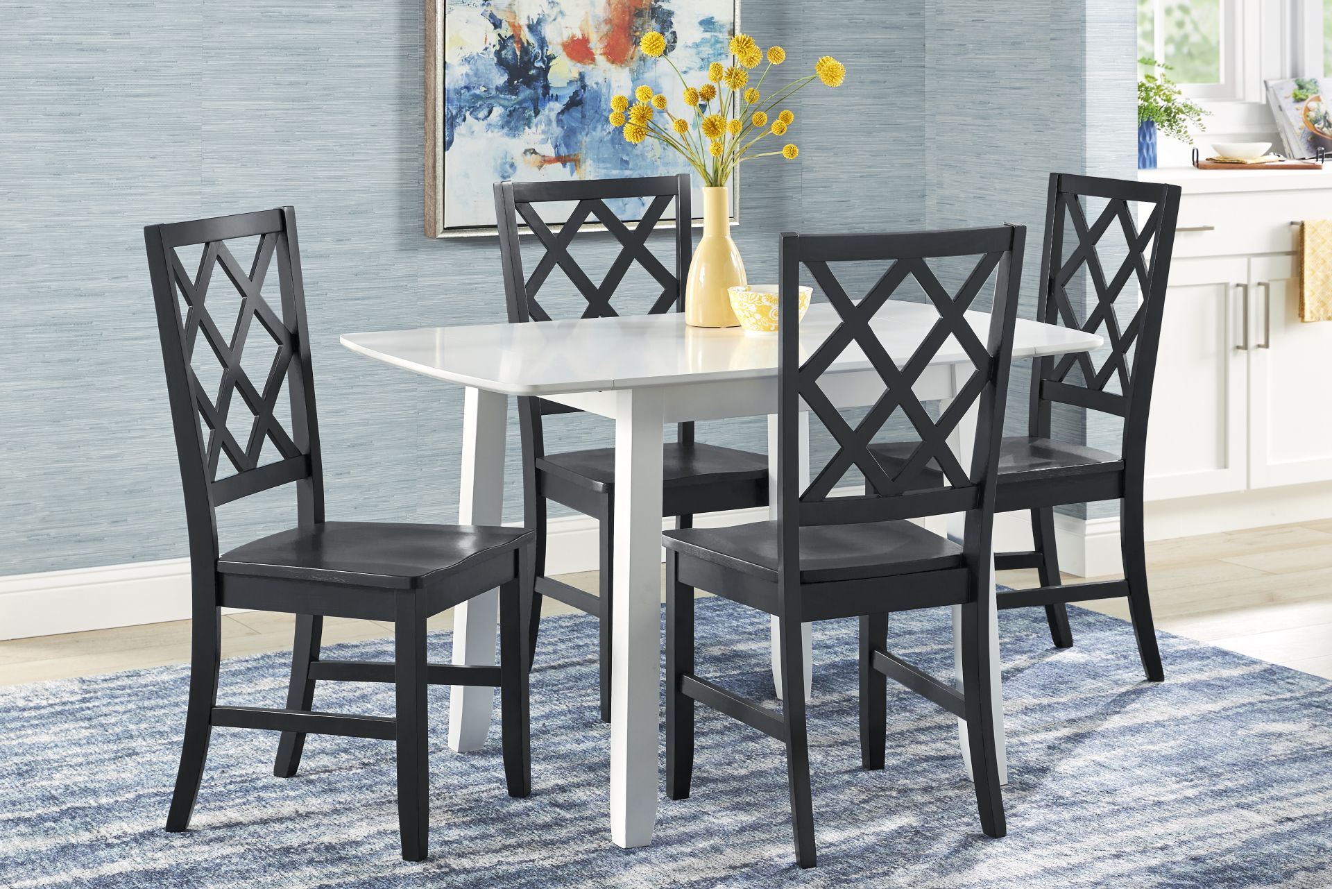Concord White 5 Pc Drop Leaf Dining Room with Black Diamond Back Chairs - Image 1
