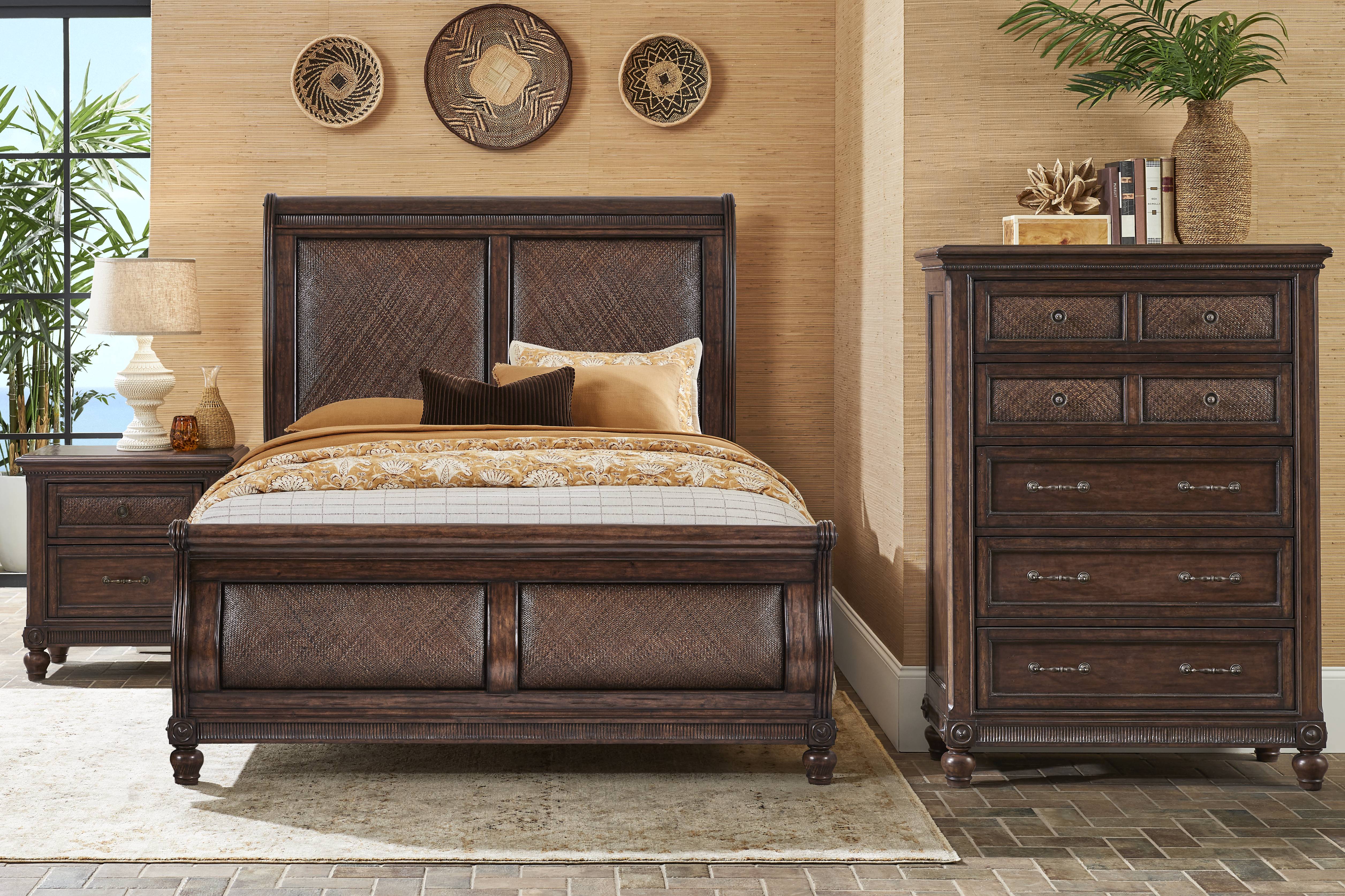 Small Spaces West Indies Brown 5 Pc King Sleigh Bedroom - Thumbnail - Image 1