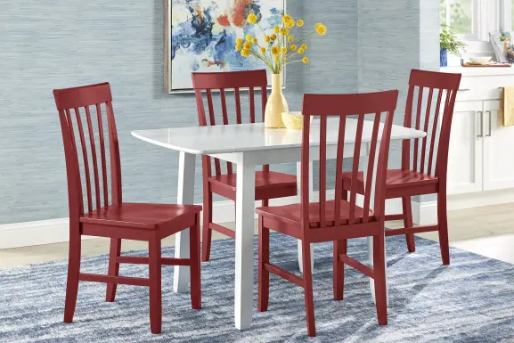 Concord White 5 Pc Drop Leaf Dining Room with Red Slat Back Chairs