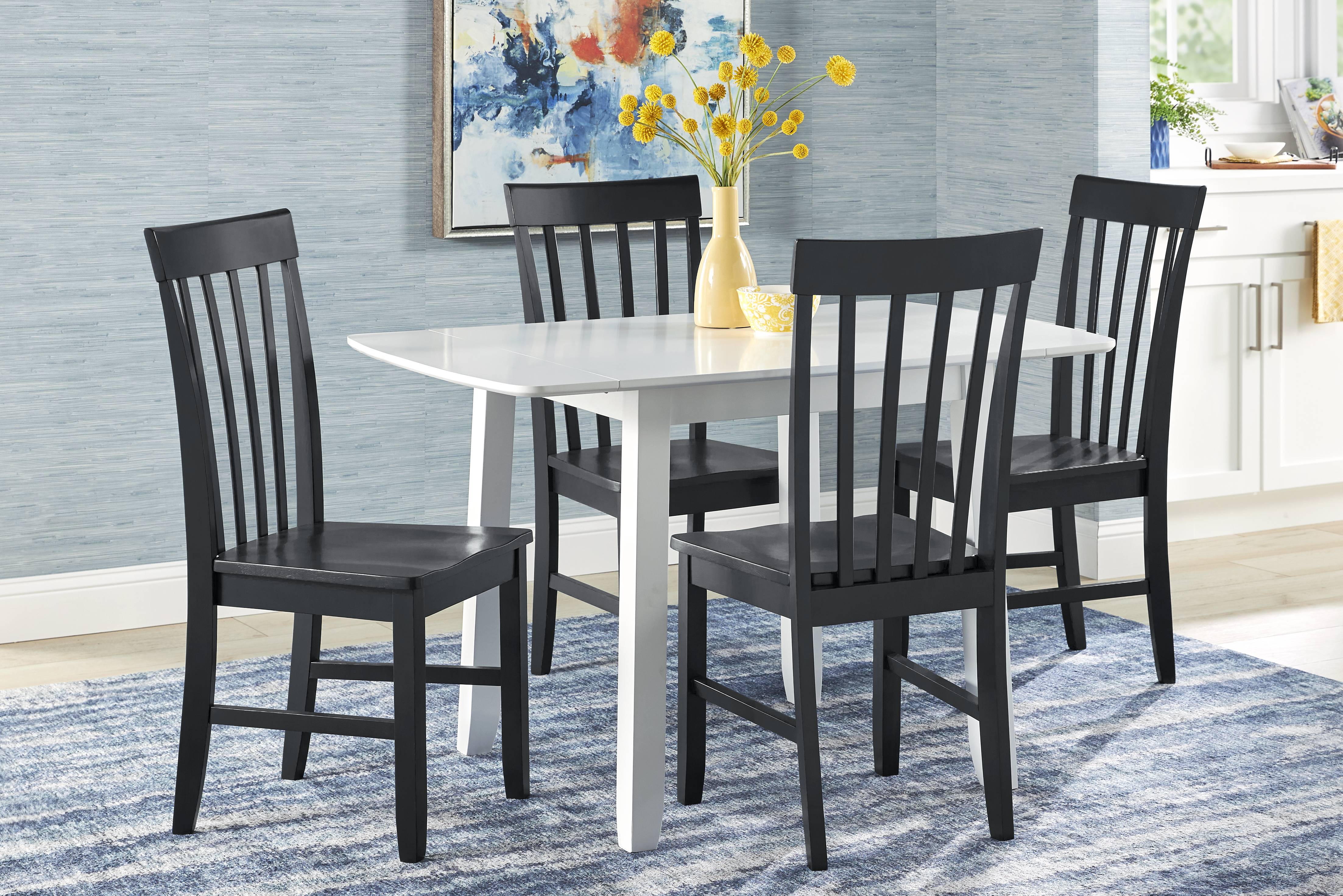 Concord White 5 Pc Drop Leaf Dining Room with Black Slat Back Chairs - Thumbnail - Image 1