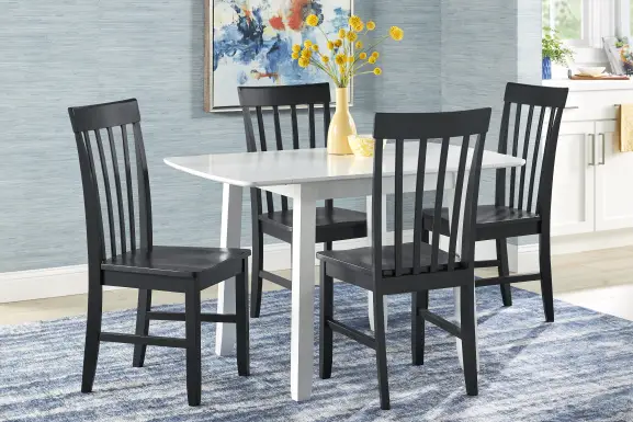 Concord White 5 Pc Drop Leaf Dining Room with Black Slat Back Chairs