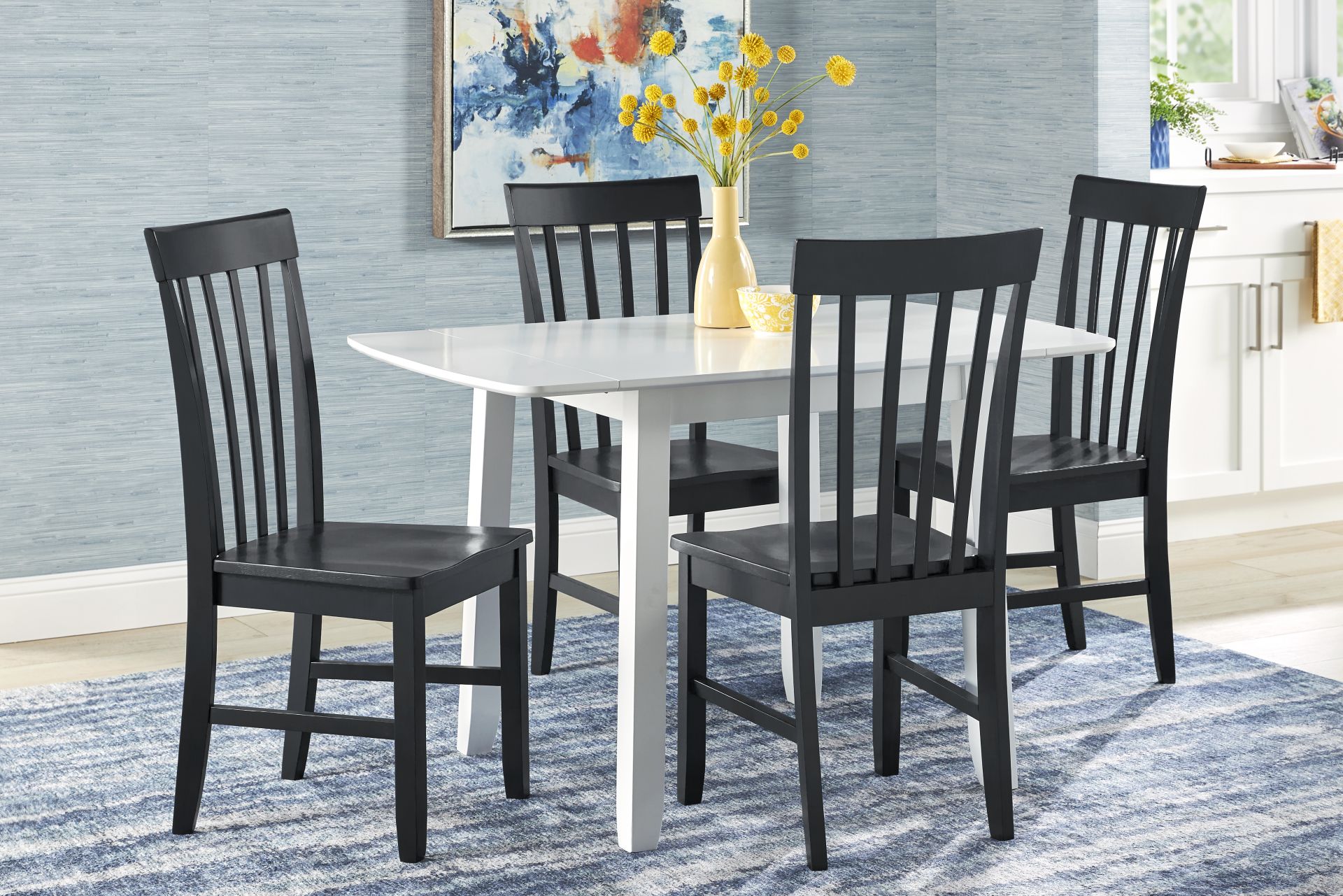 Concord White 5 Pc Drop Leaf Dining Room with Black Slat Back Chairs - Image 1
