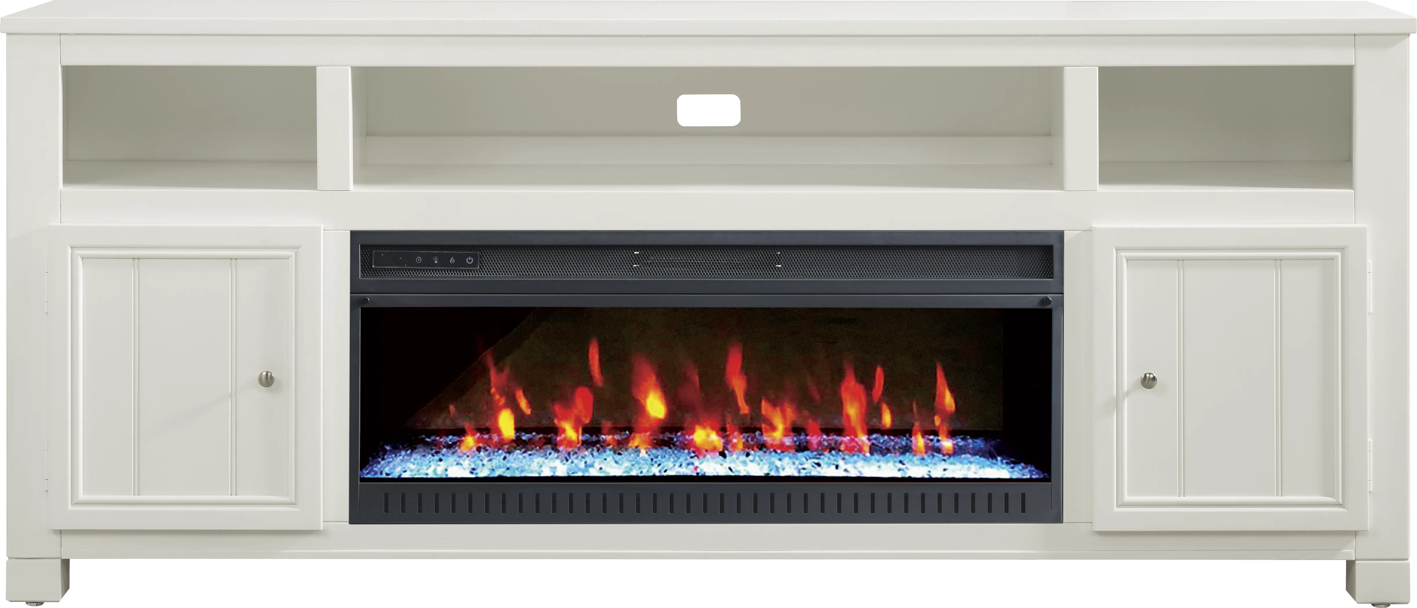 Lakeside Cottage White 84 In. Console with Electric Fireplace - Thumbnail - Image 1