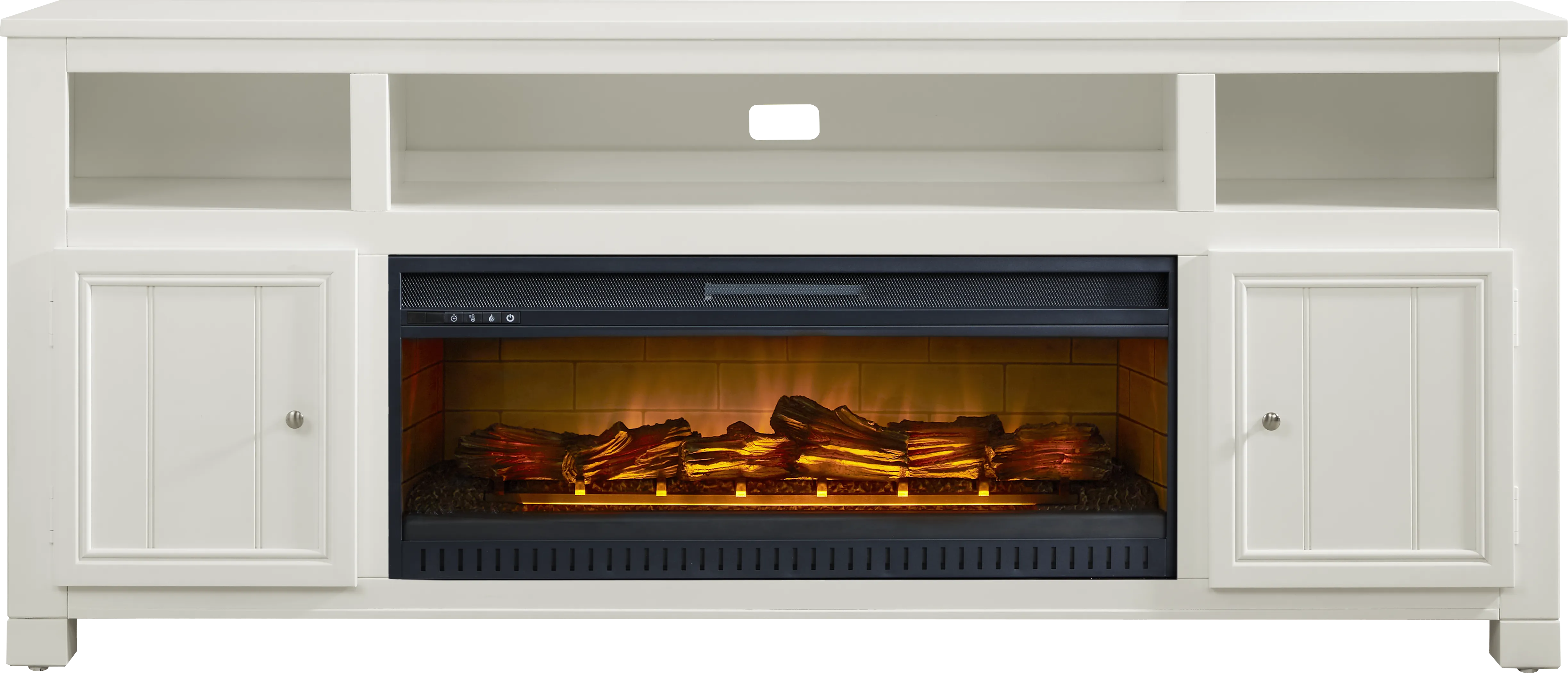 Lakeside Cottage White 84 In. Console with Electric Log Fireplace - Thumbnail - Image 1