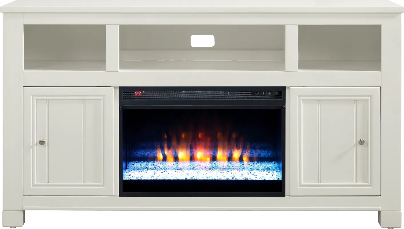 Lakeside Cottage White 64 In. Console with Electric Fireplace