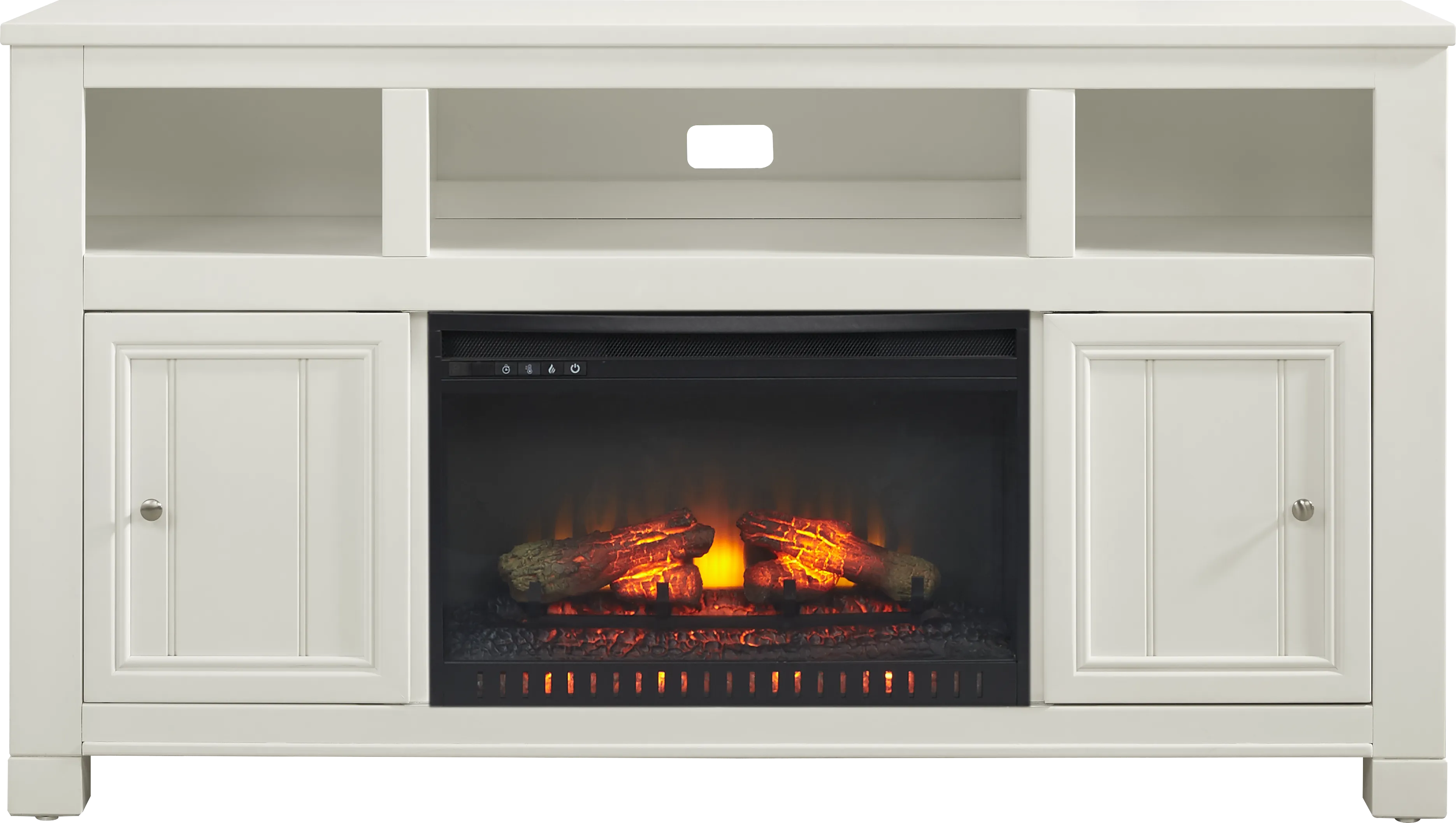 Lakeside Cottage White 64 In. Console with Electric Log Fireplace - Thumbnail - Image 1