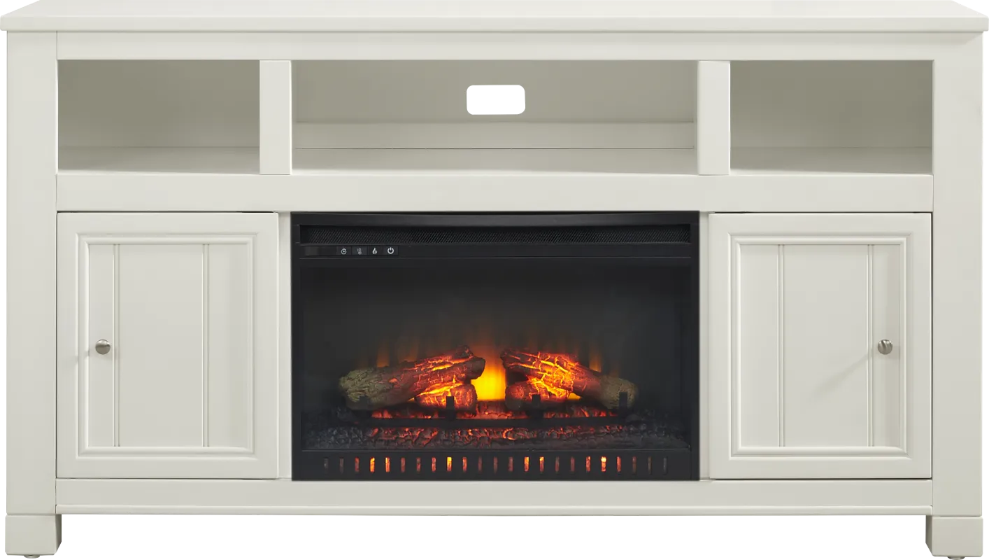Lakeside Cottage White 64 In. Console with Electric Log Fireplace