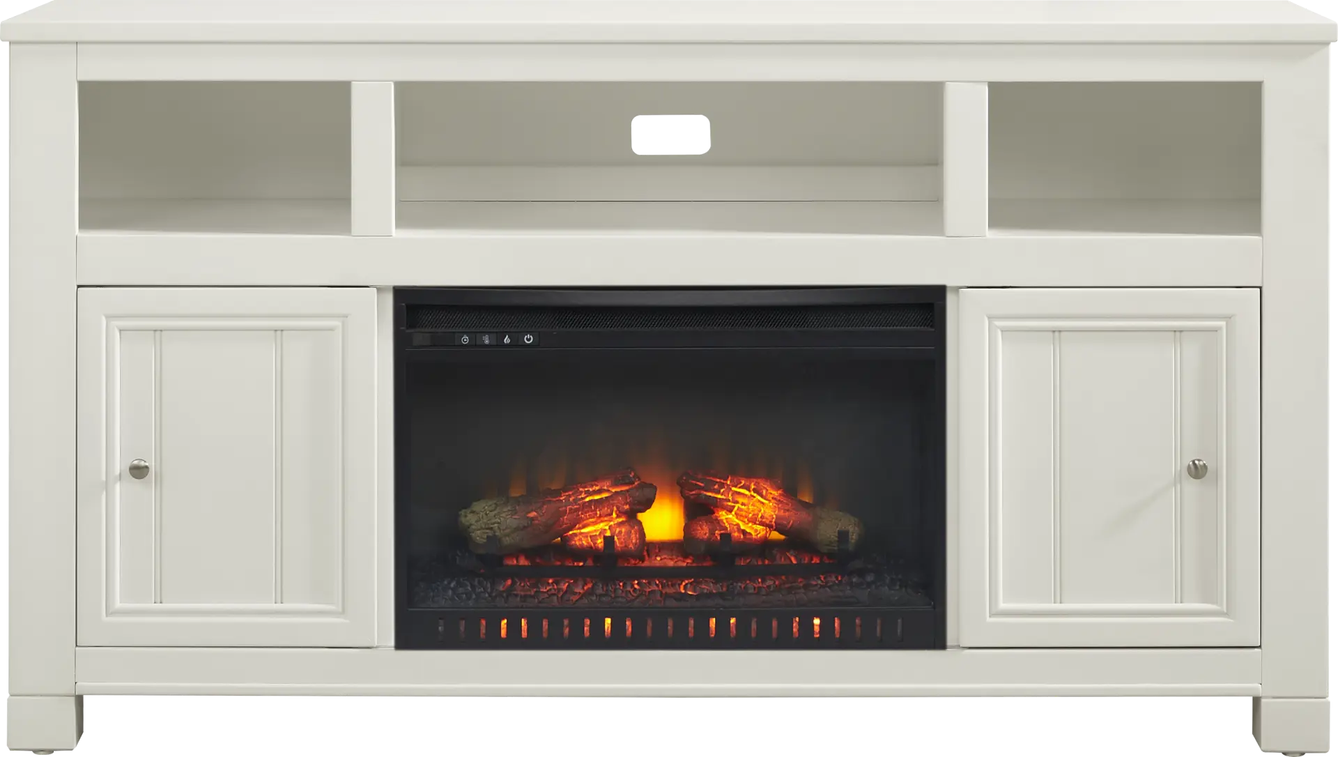 Lakeside Cottage White 64 In. Console with Electric Log Fireplace