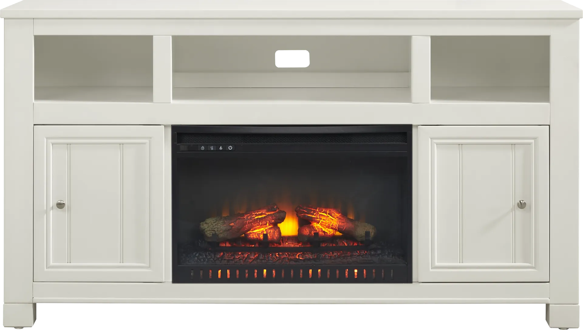 Lakeside Cottage White 64 In. Console with Electric Log Fireplace - Image 1