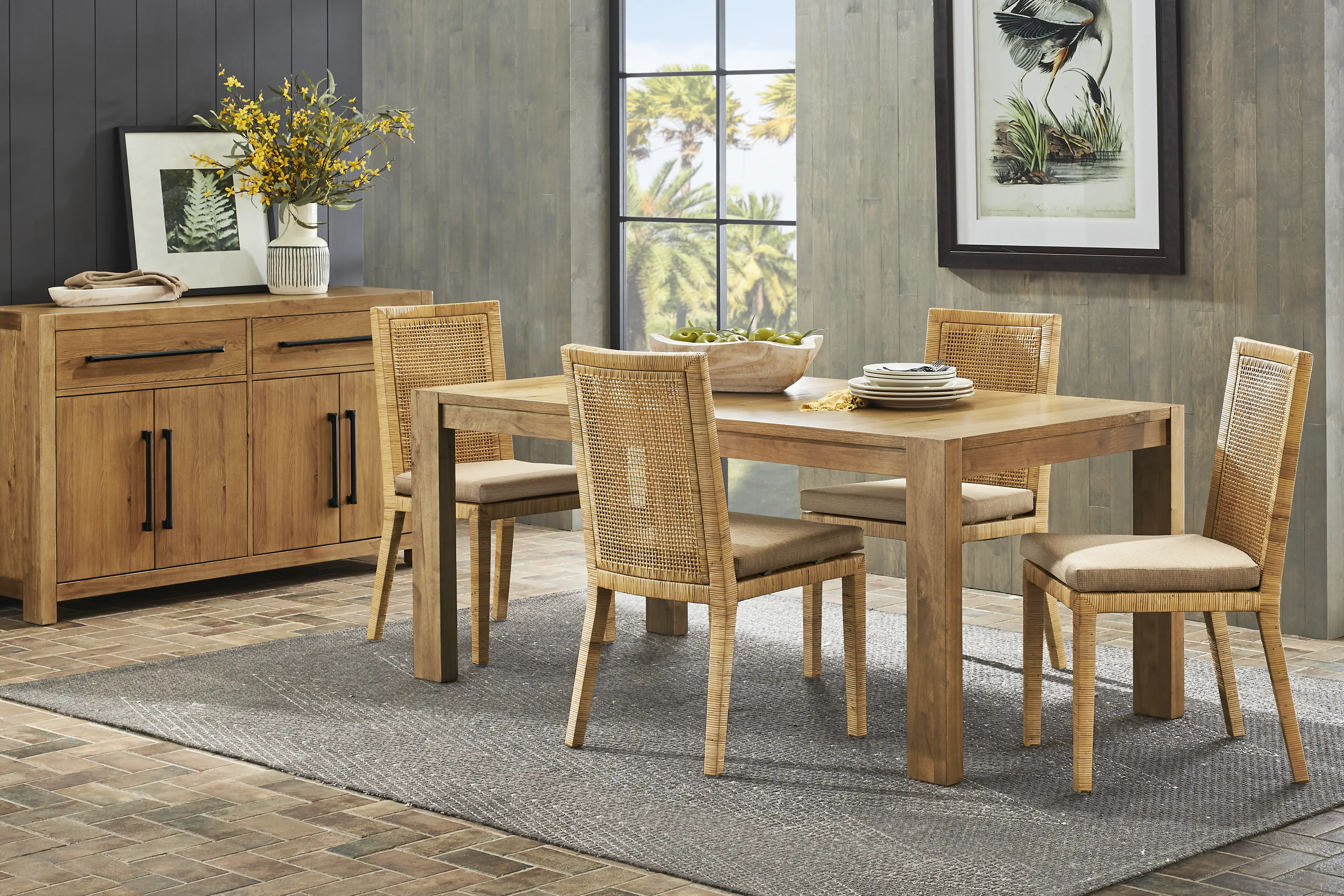 Ithaca Natural 5 Pc Dining Room with Rattan Side Chairs - Thumbnail - Image 1