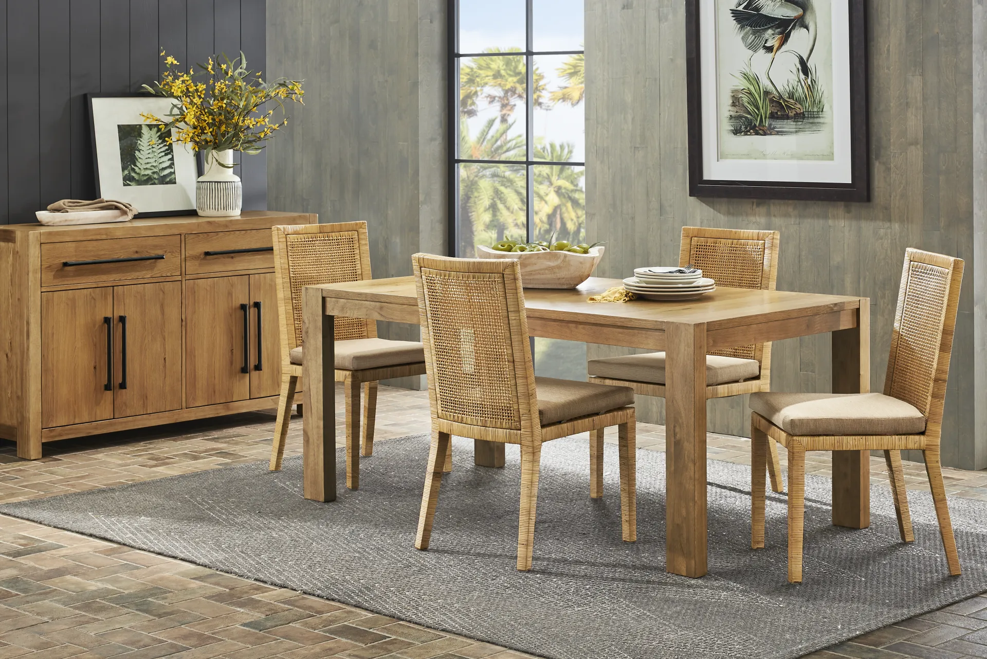 Ithaca Natural 5 Pc Dining Room with Rattan Side Chairs - Image 1