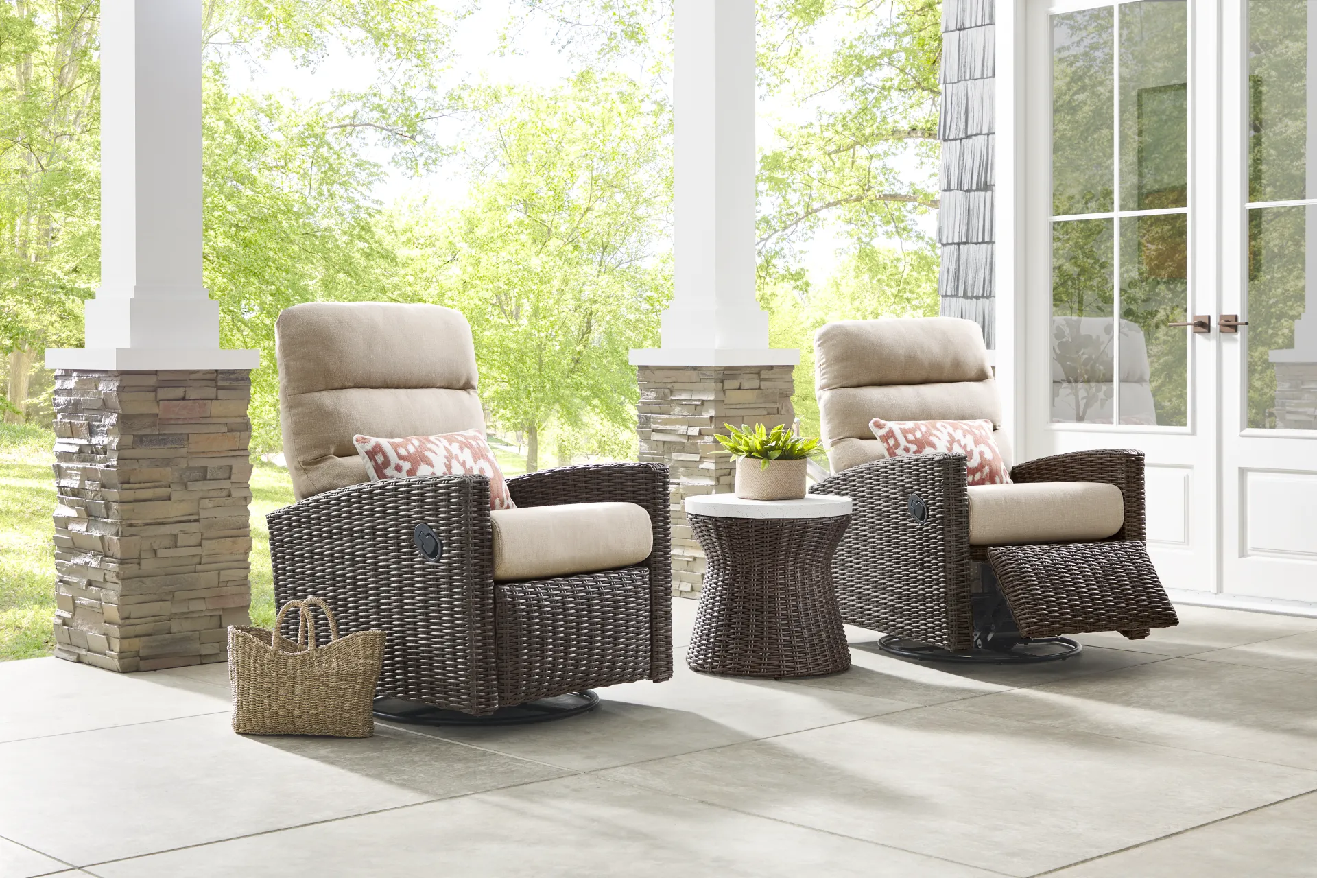 Ria Espresso Outdoor Glider Recliner with Beige Cushions, Set of 2 - Image 1