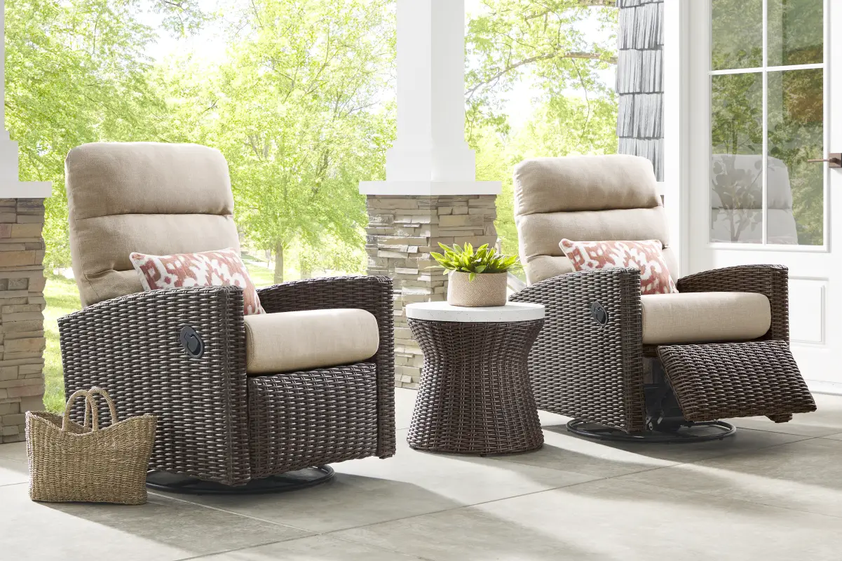 Ria Espresso Outdoor Glider Recliner with Beige Cushions, Set of 2
